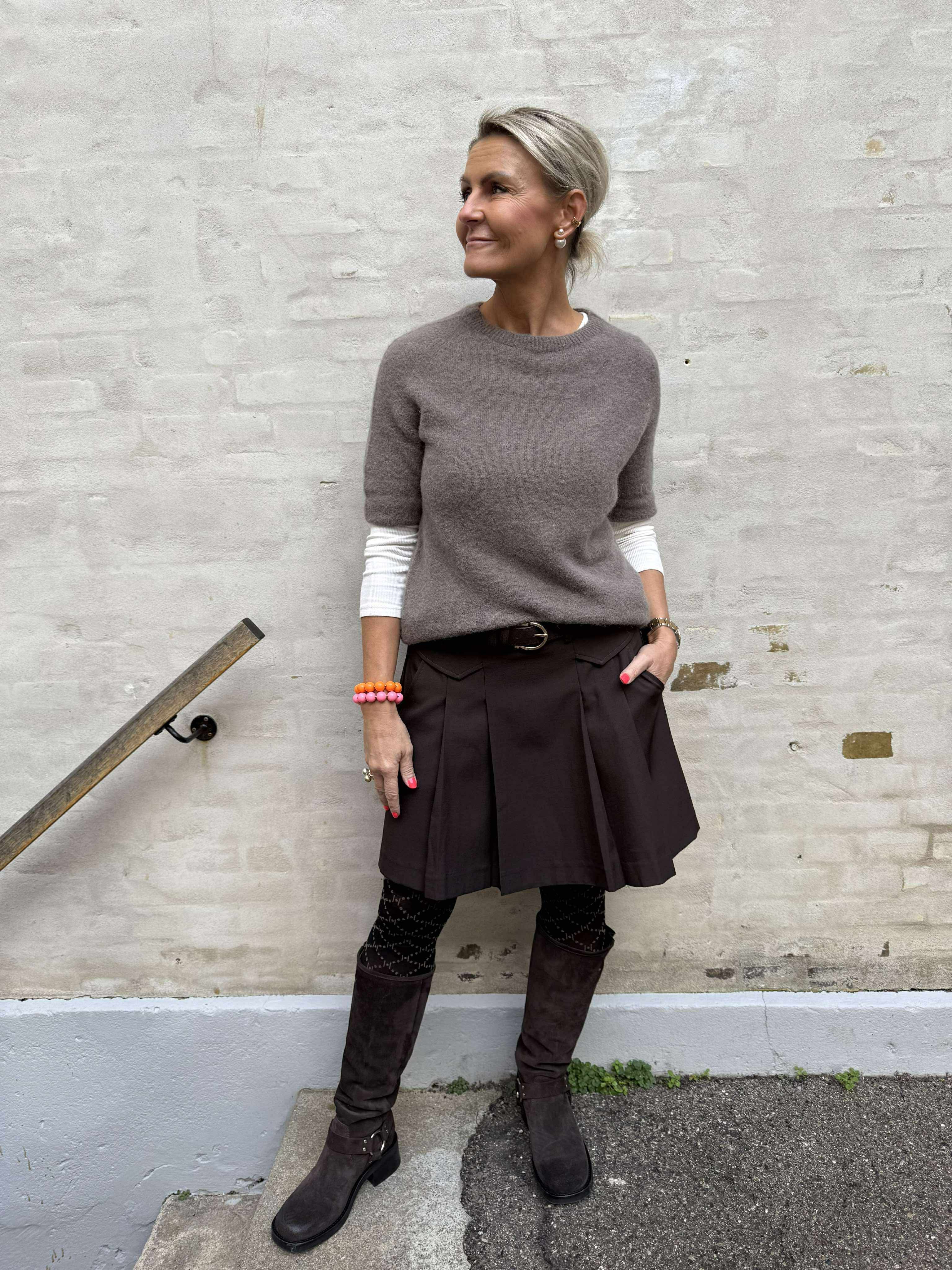 LunaCC Pocket Pleat Mini Skirt - Dark Brown