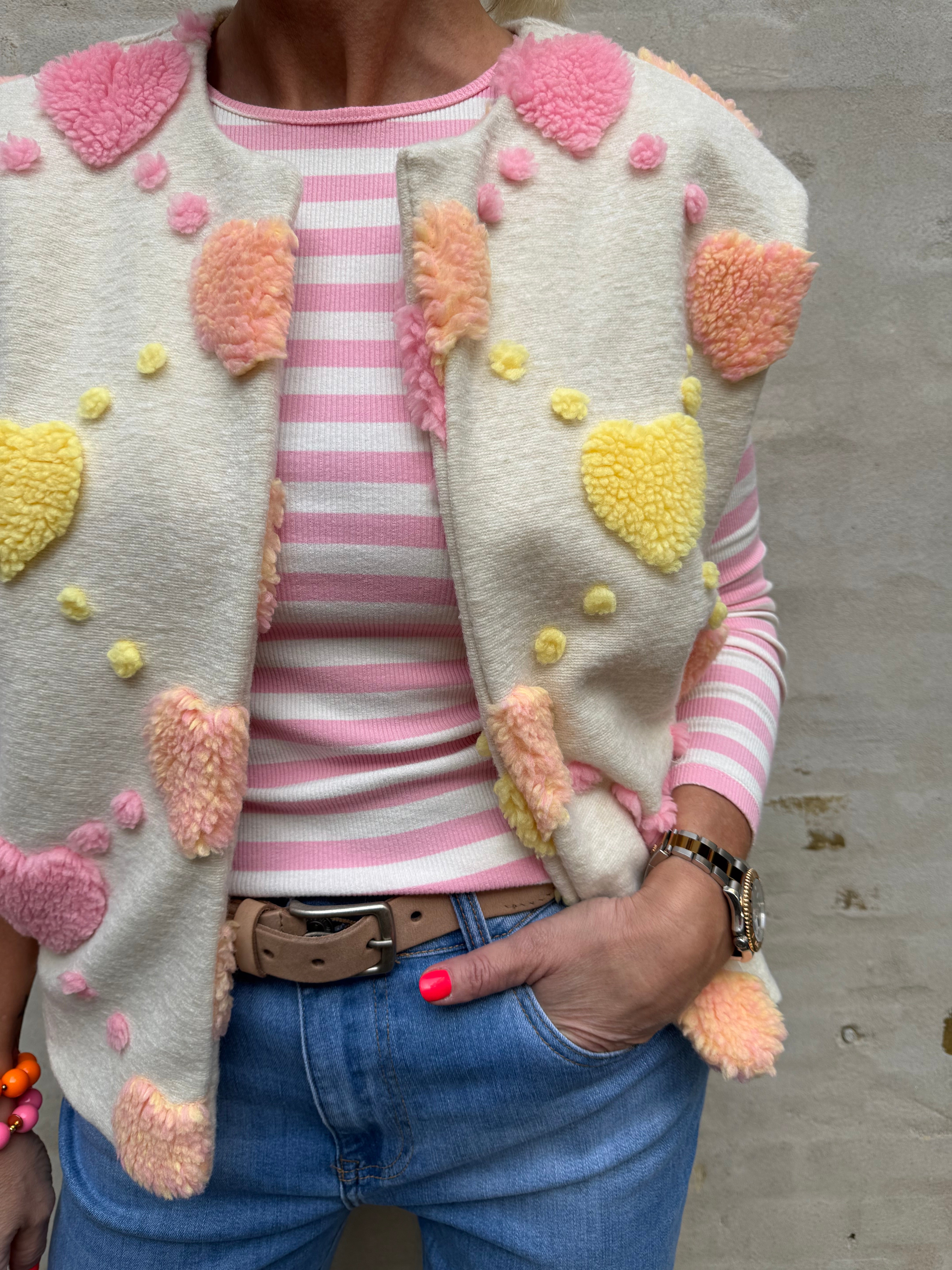 Frida Teddy Heart Vest - Benvit/Rosa/Gul