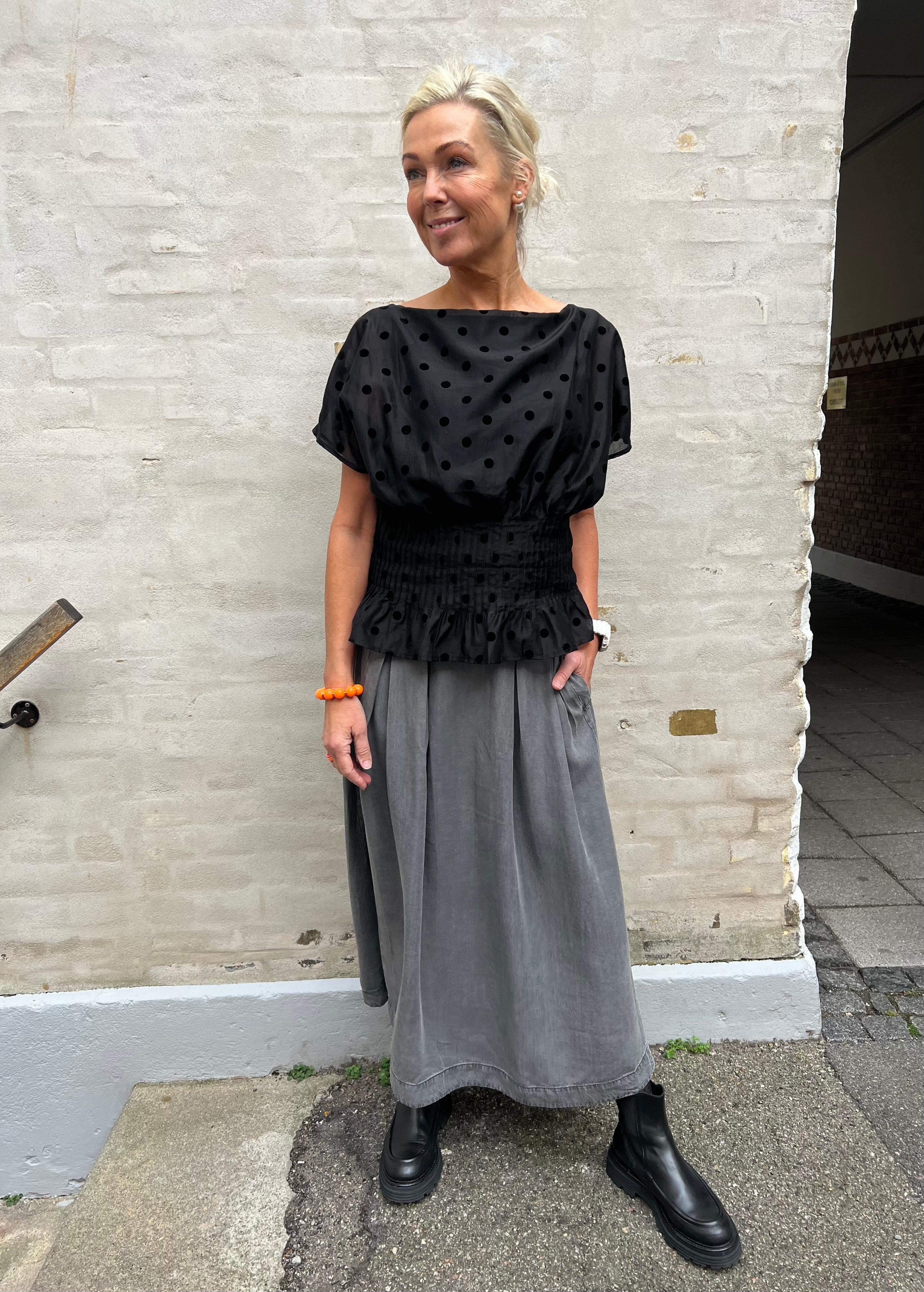 Anya Denim Pleat Skirt - Mid Grey