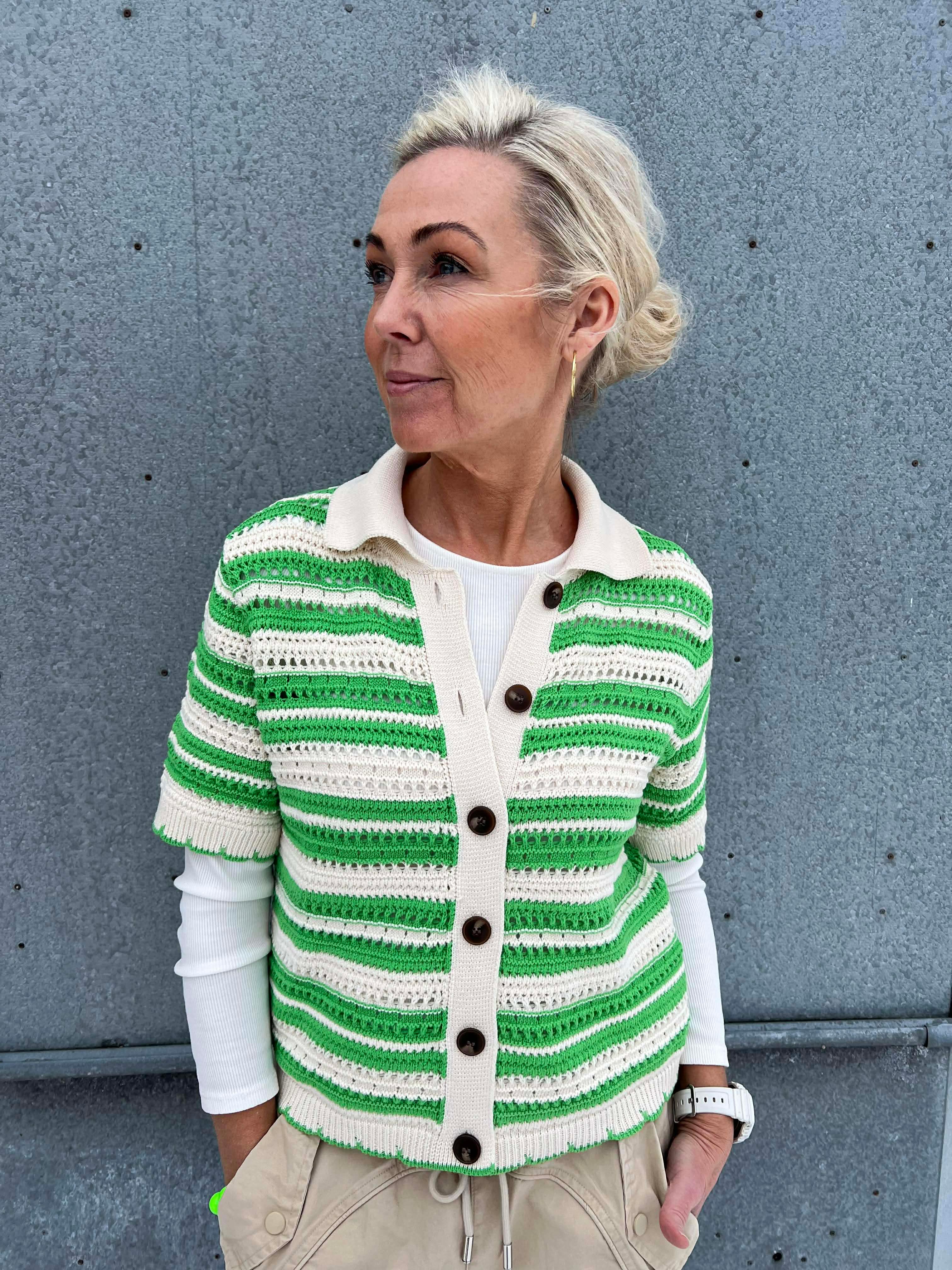 OdetteCC Stripe SS Cardigan - Green