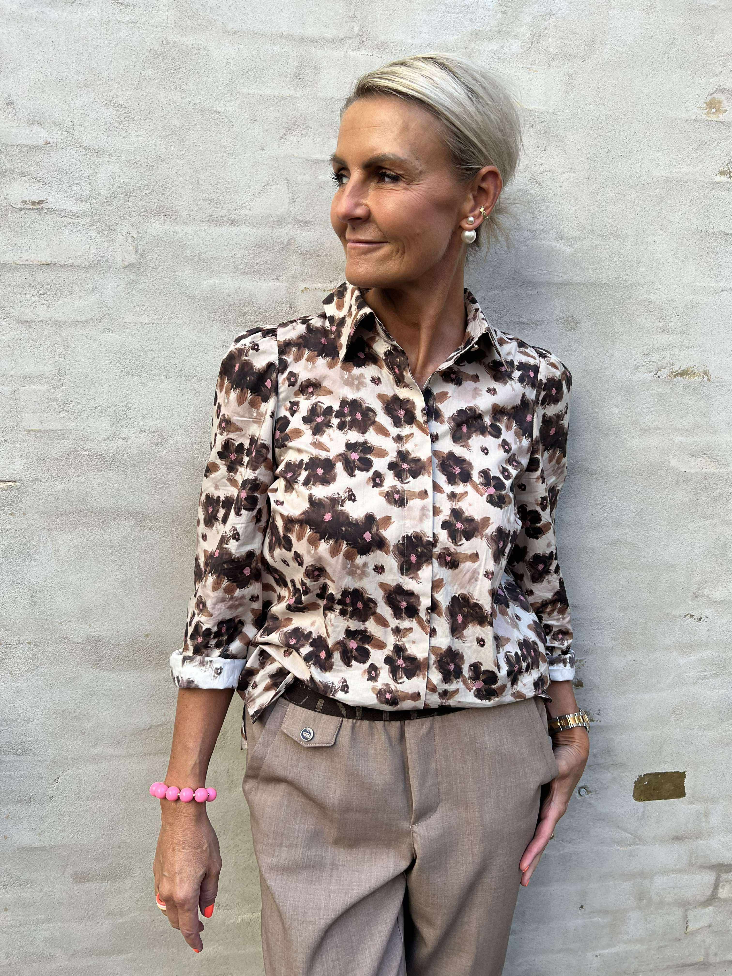 FLORA LS BLOUSE - BROWN BLACK FLOWER