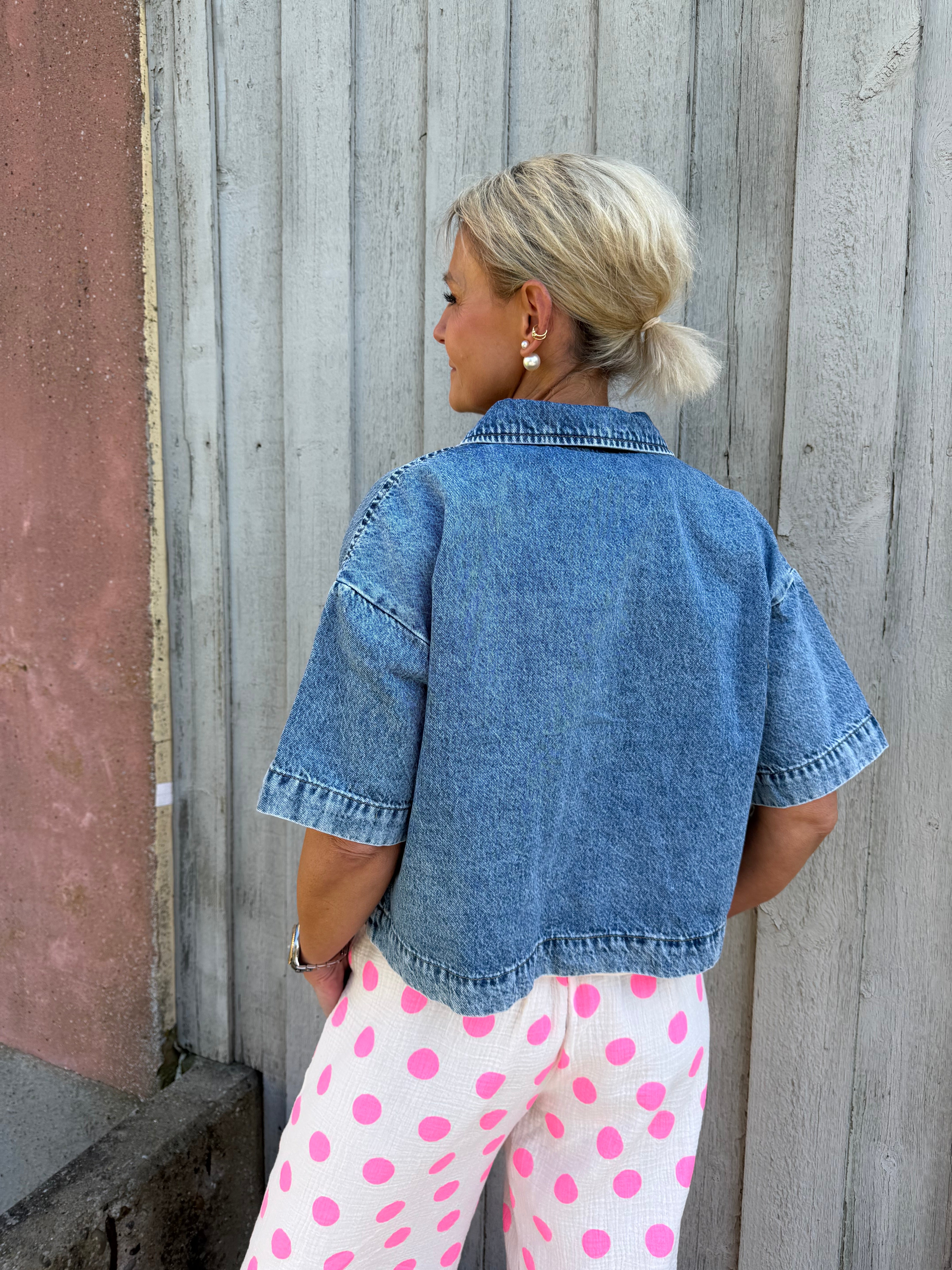 SKY SS A-SHAPE DENIM TOP - Medium Blue Denim