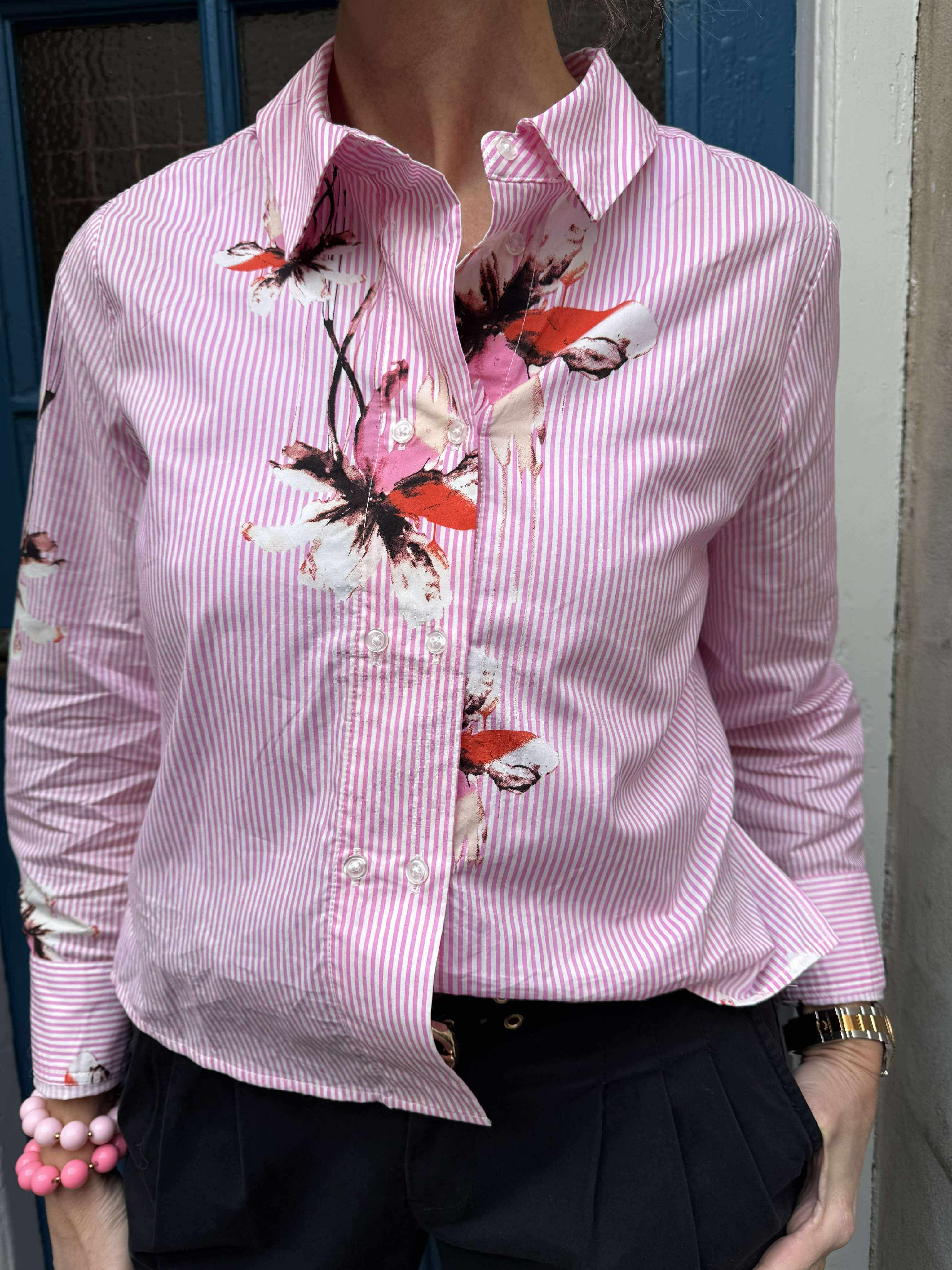 Brila Shirt - Pink Flower Stripe