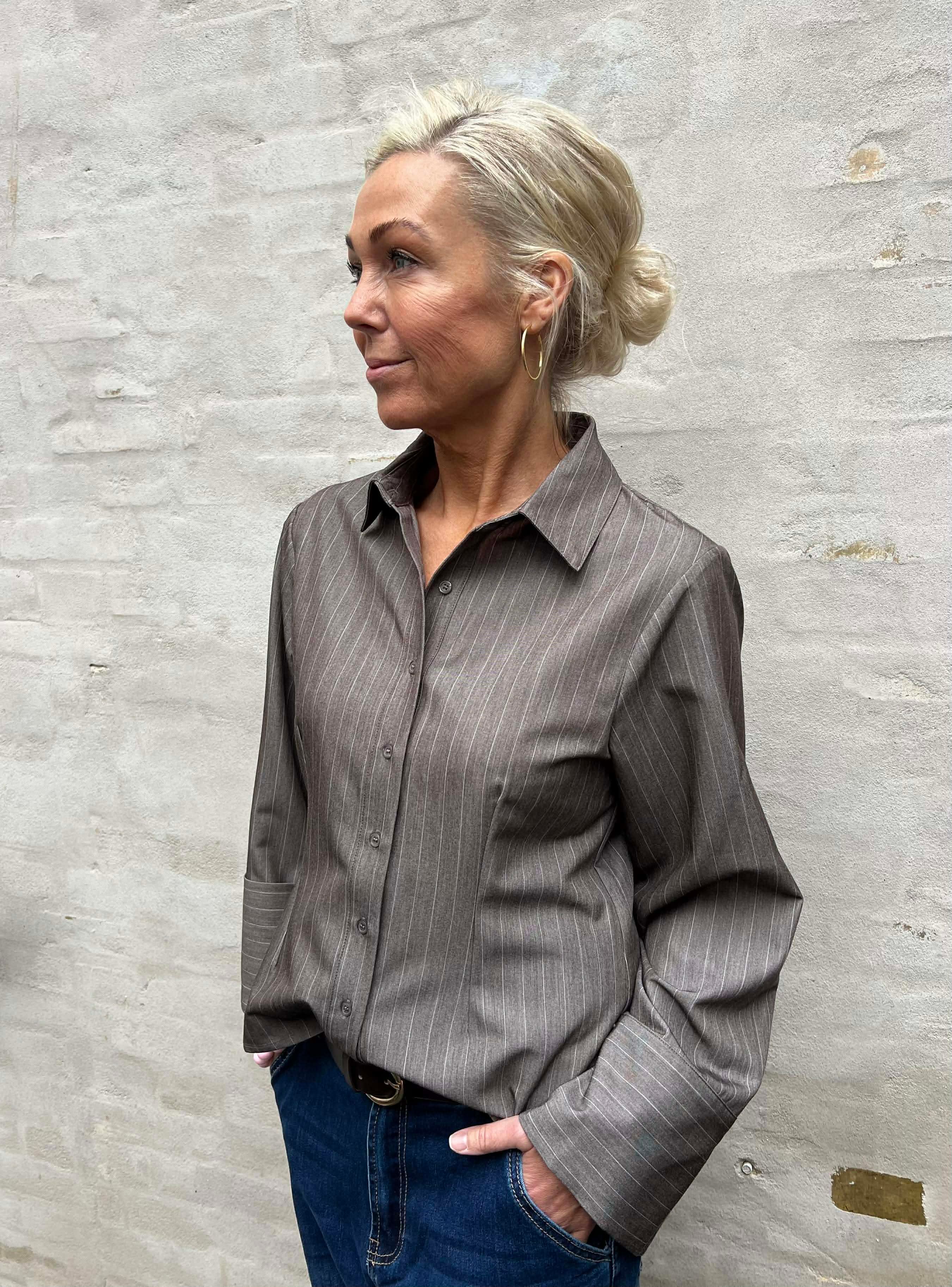 Rosa Pinstripe Melange Shirt - Dusty Brown