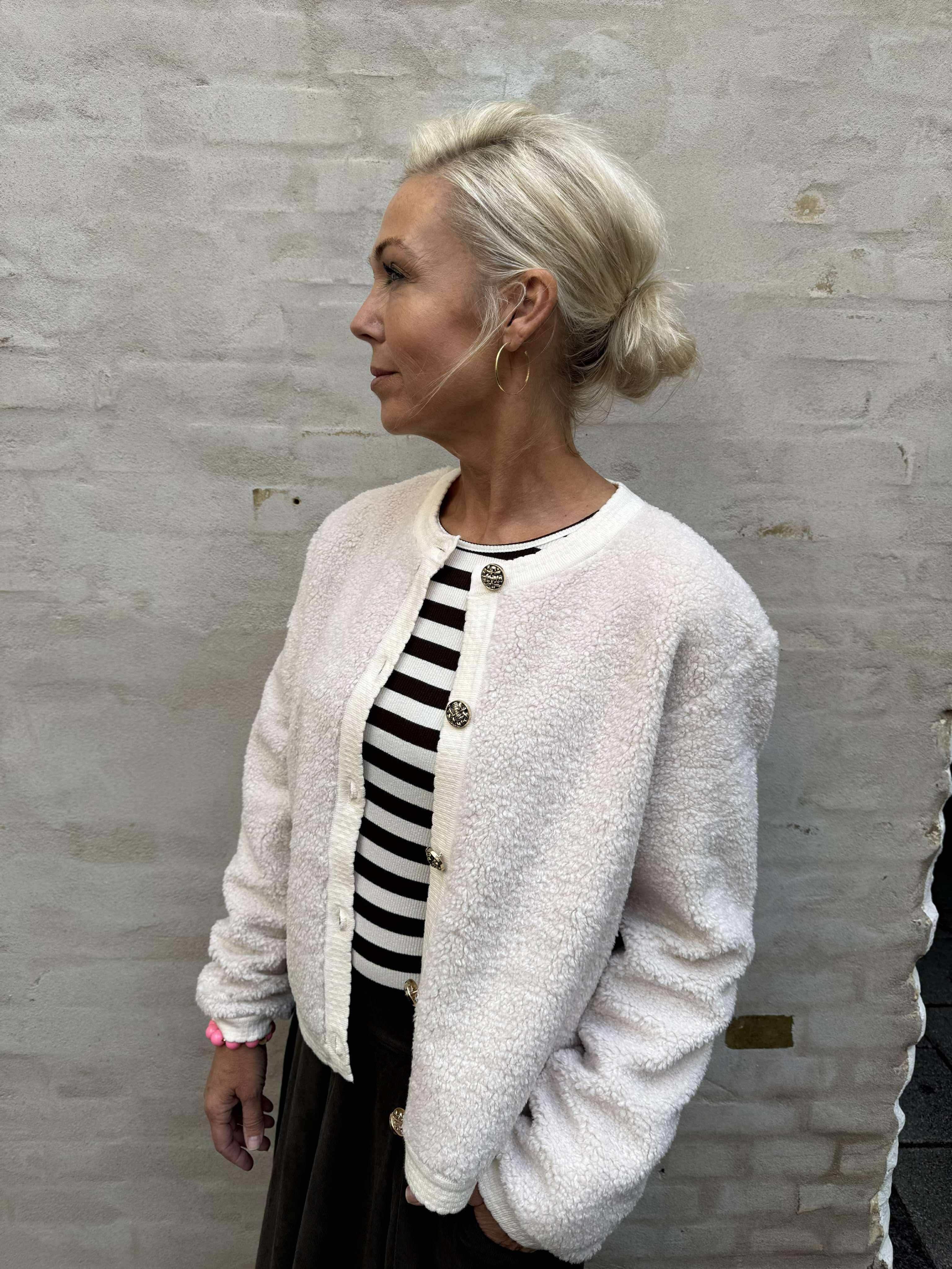 Limo Fluffy Knit Cardigan - Creme