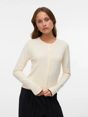 BREEZE O-NECK CARDIGAN - Birch W. Black Contrast