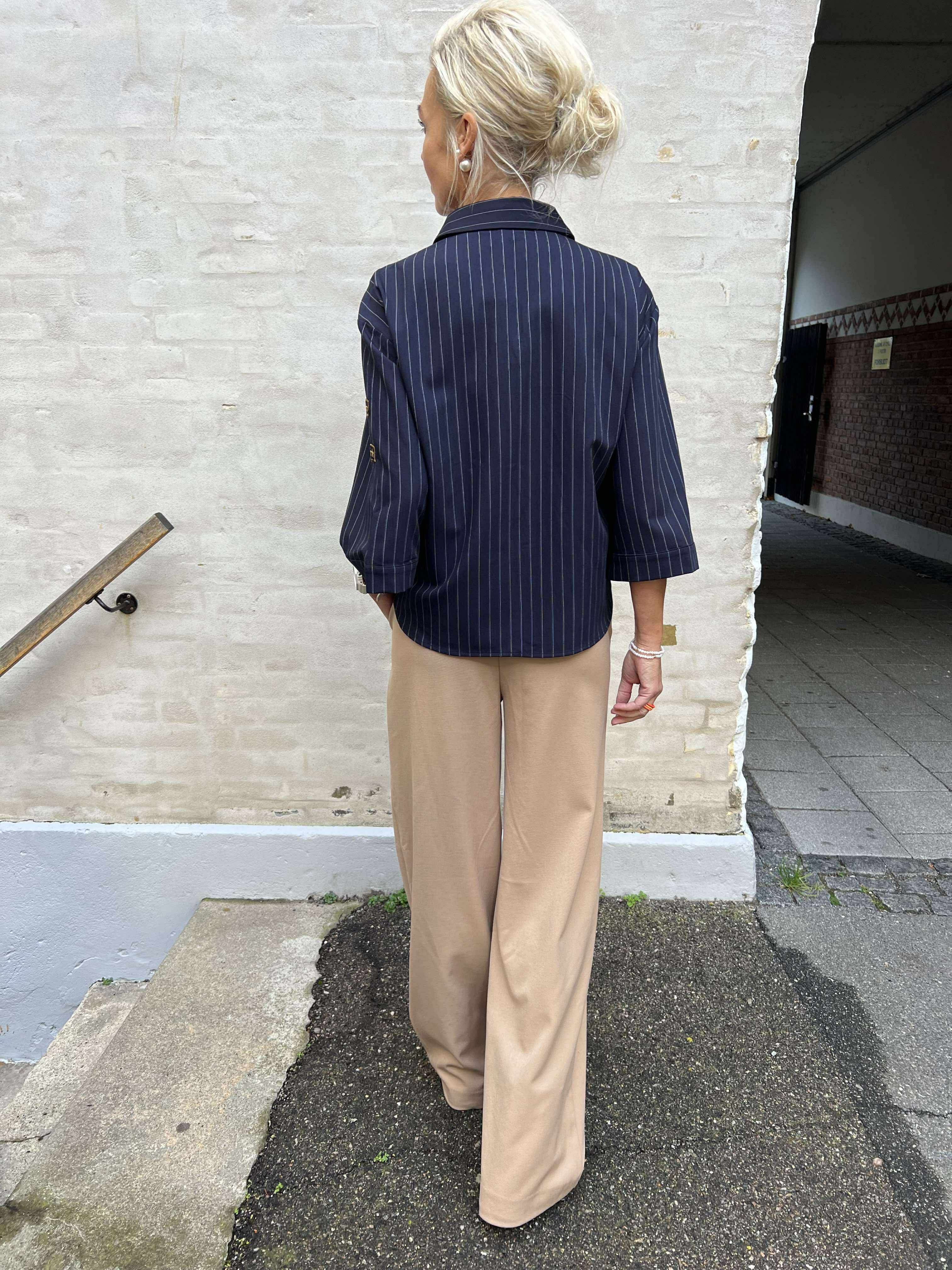 Mili Pinstripe Patch Blouse - Navy Blue Stripe