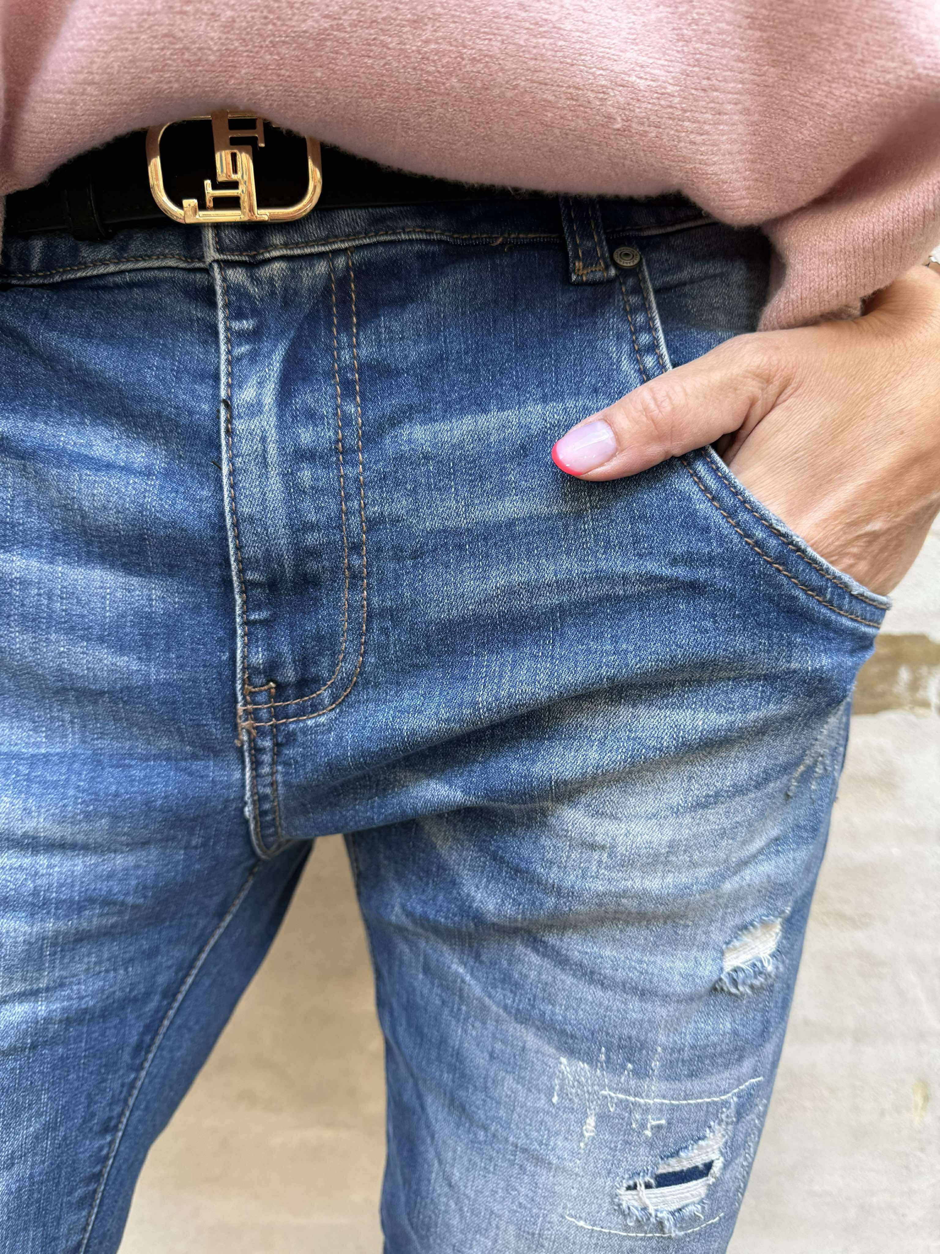 Denim Pants w. Paths - Denim Blue