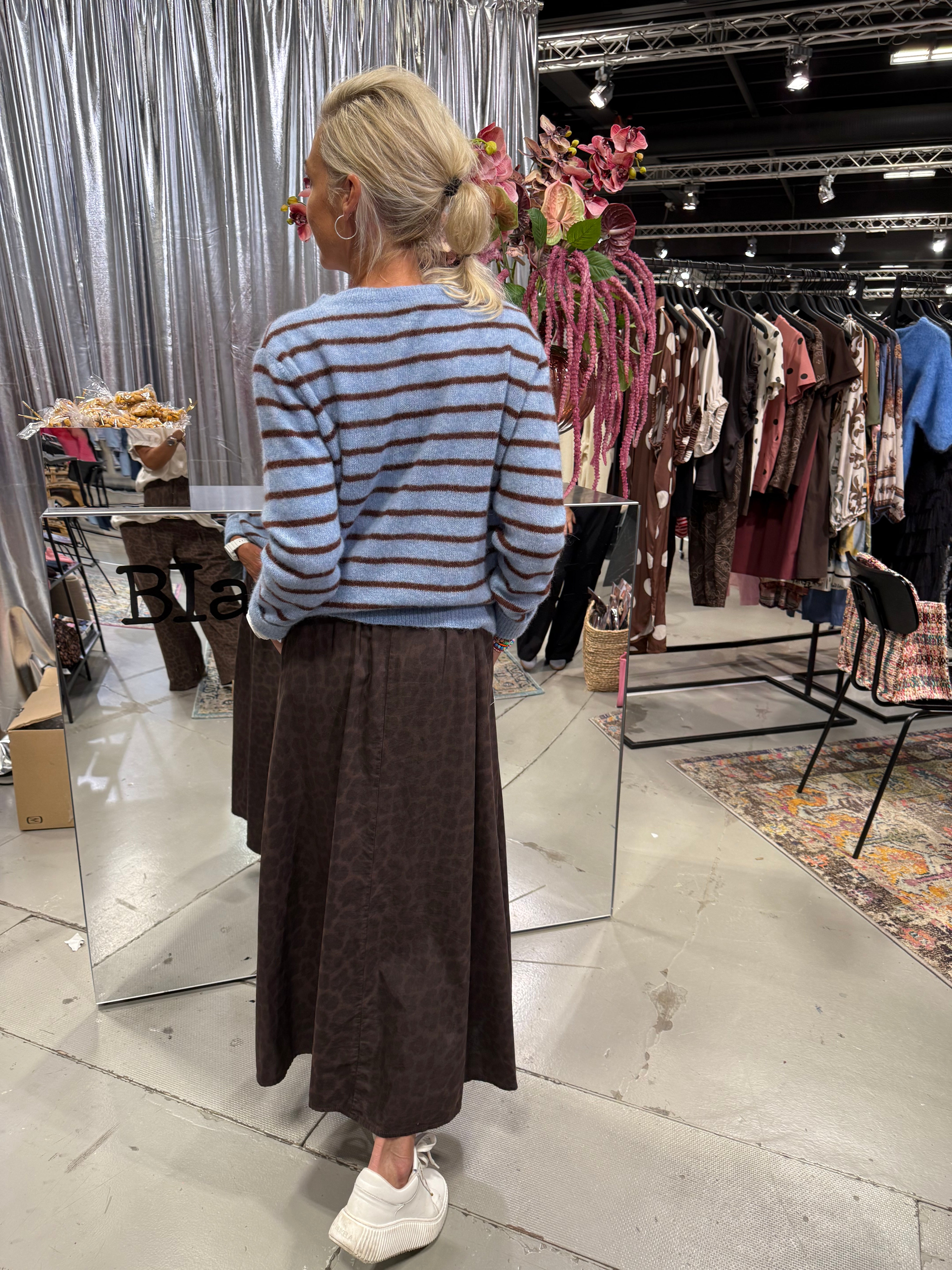 PREORDER-DELL Striped Knit Cardigan - Blue