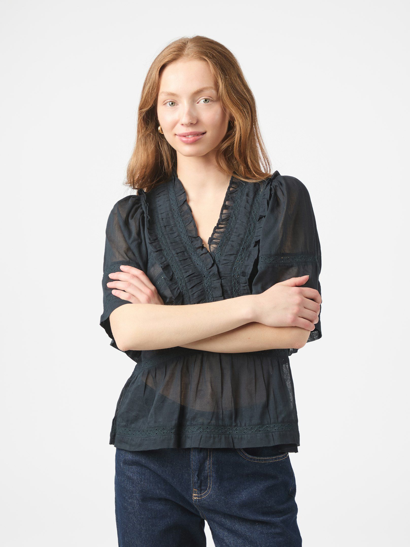 Evienne S Voile Top - Navy