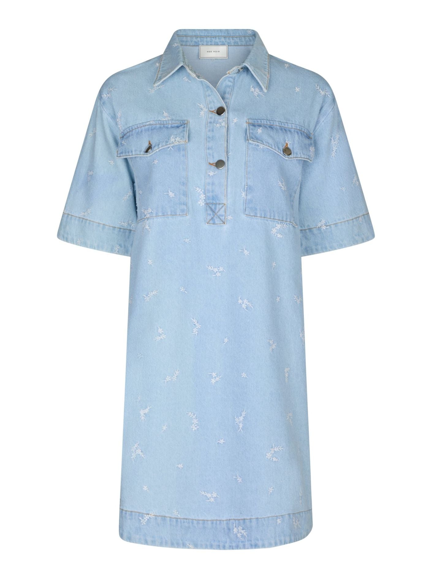 Saras Denim Emb Dress light blue