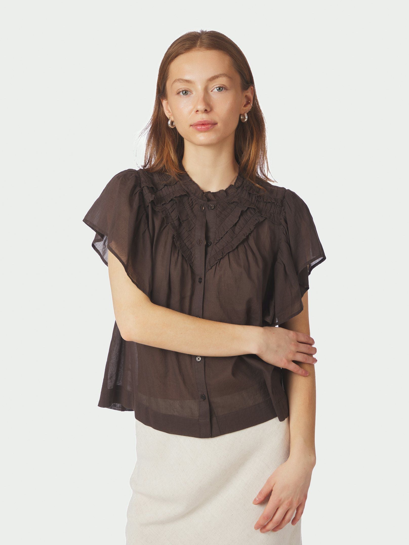 Jayla S Voile Topp - Mörkbrun