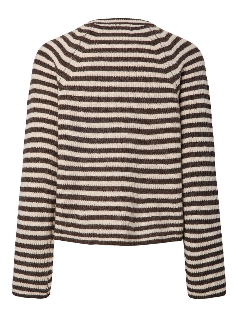 MALOU O-NECK STRIPE CARDIGAN - Silver Gray/HOT FUDGE