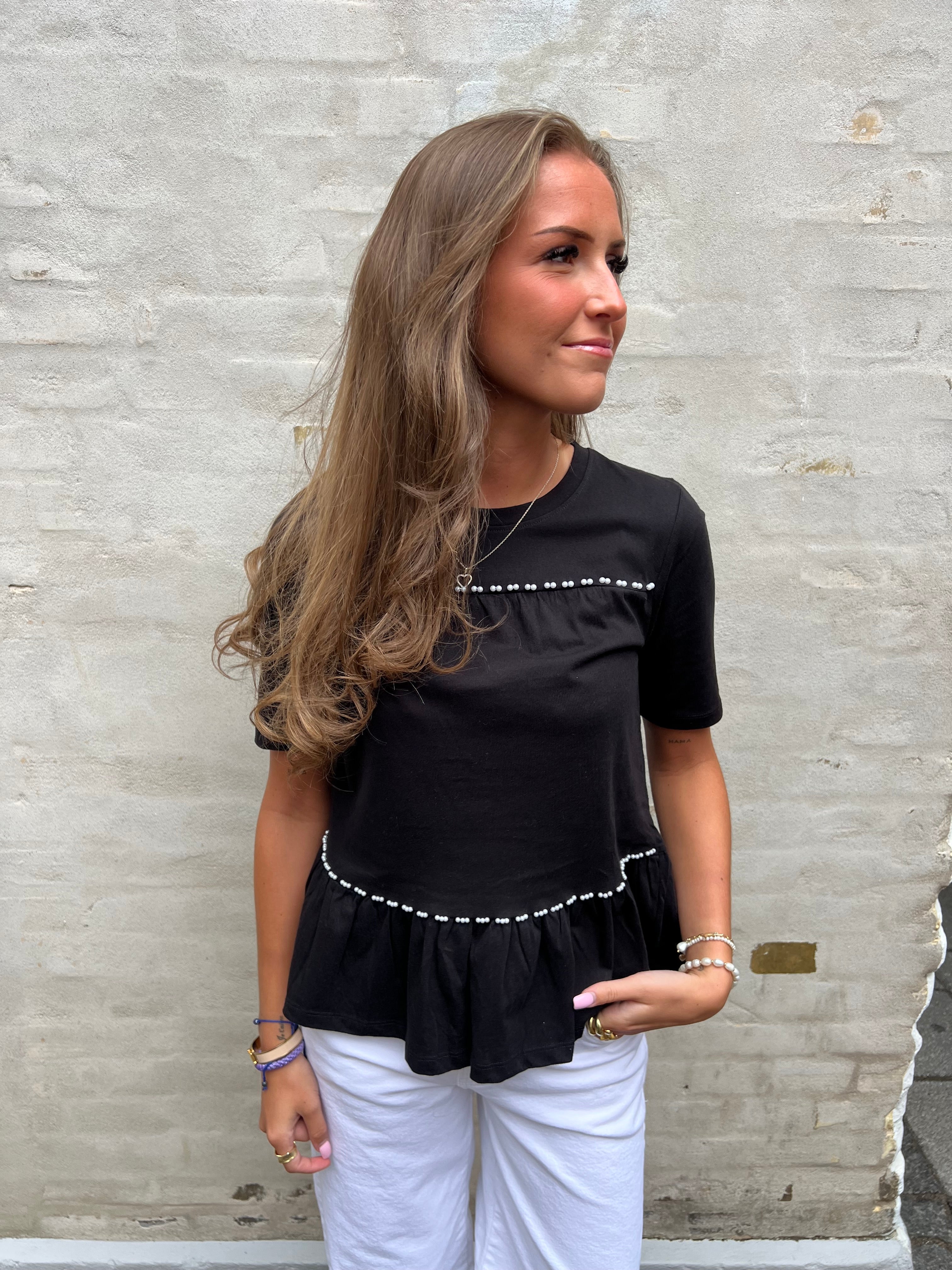 Poula Pearl Top - Black/WHITE PEARL