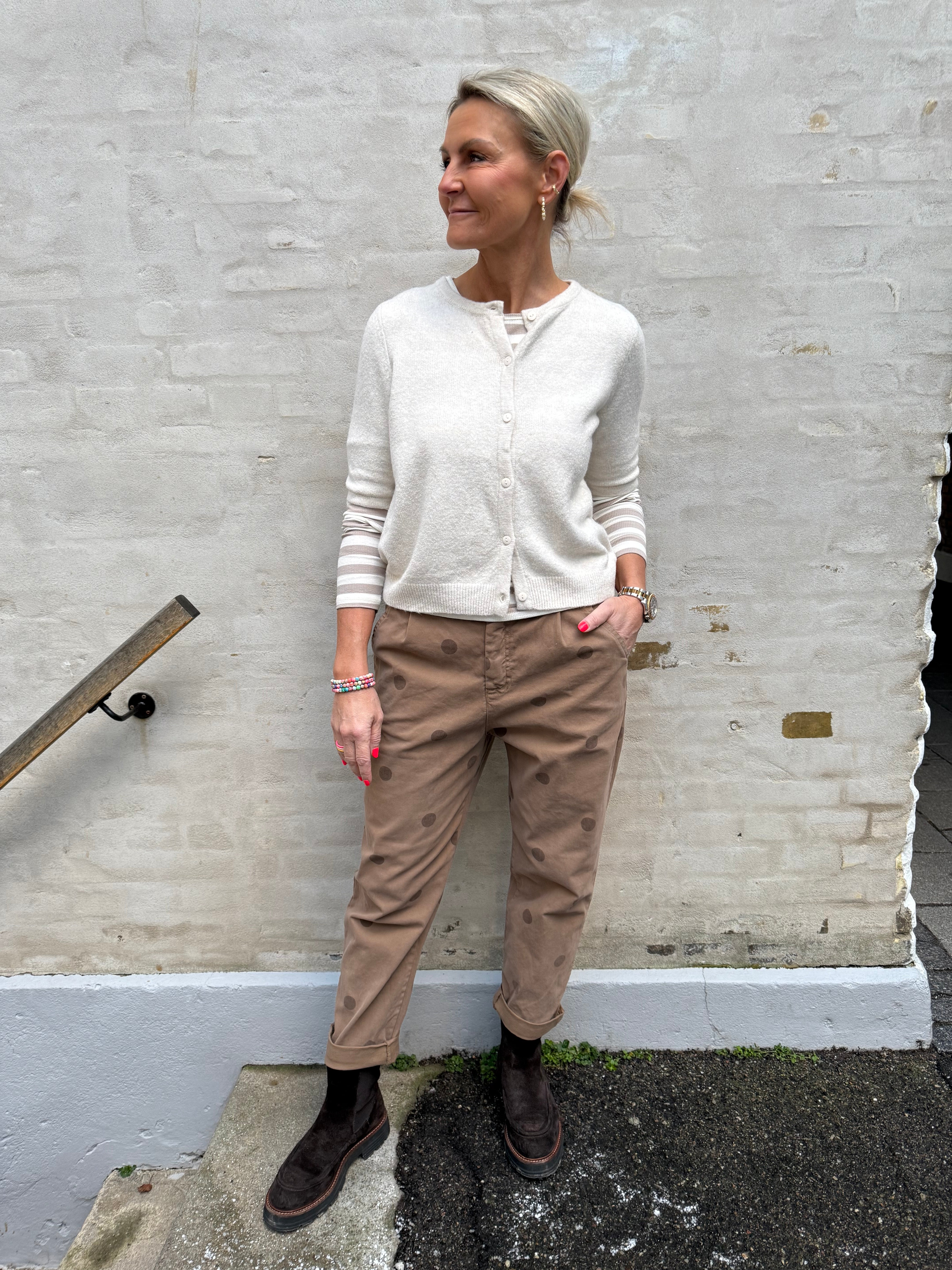 DOFFY 2/4 O-NECK BUTTON CARDIGAN - Birch MELANGE