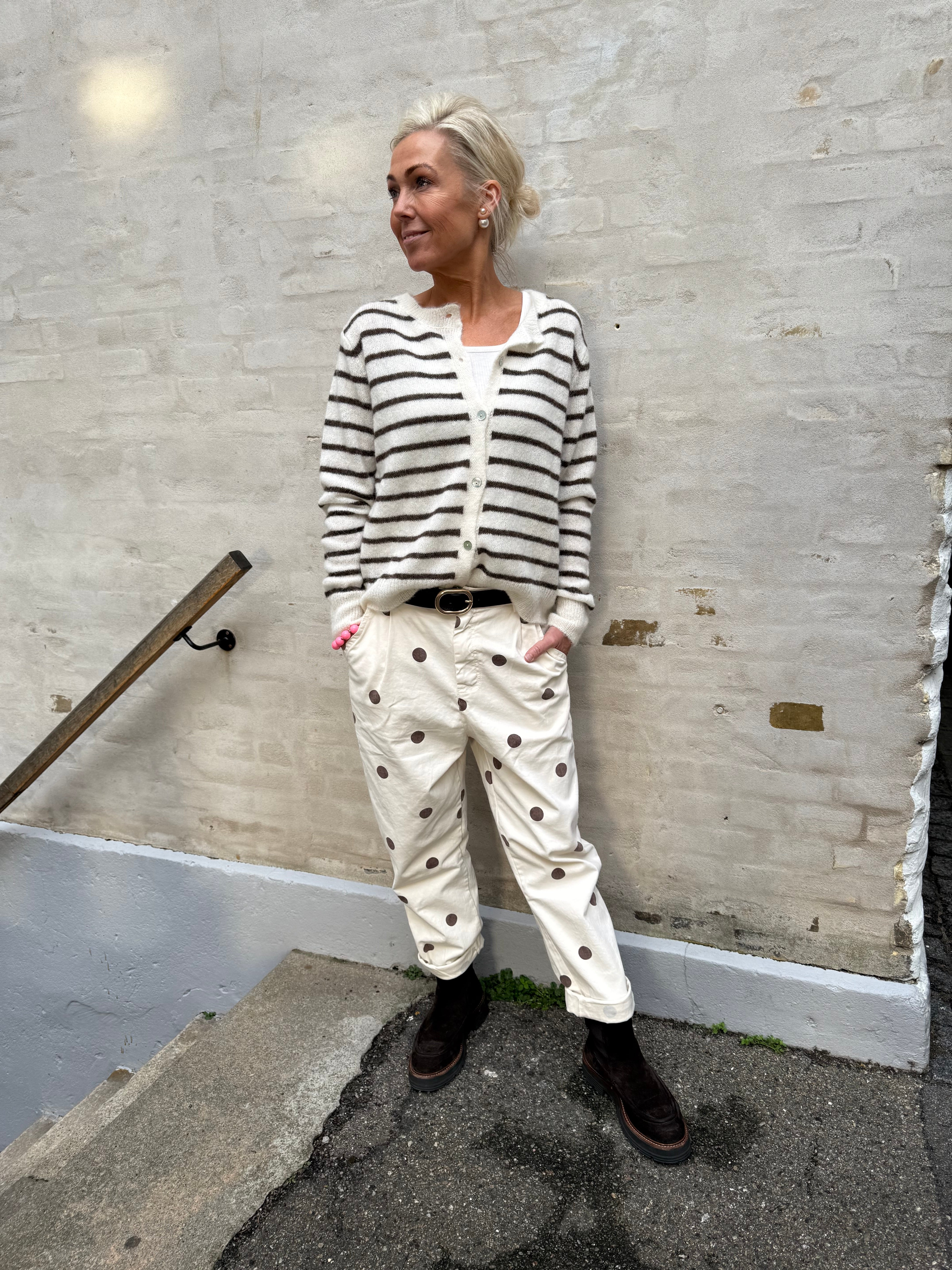 PREORDER-DELL Striped Knit Cardigan - Off White