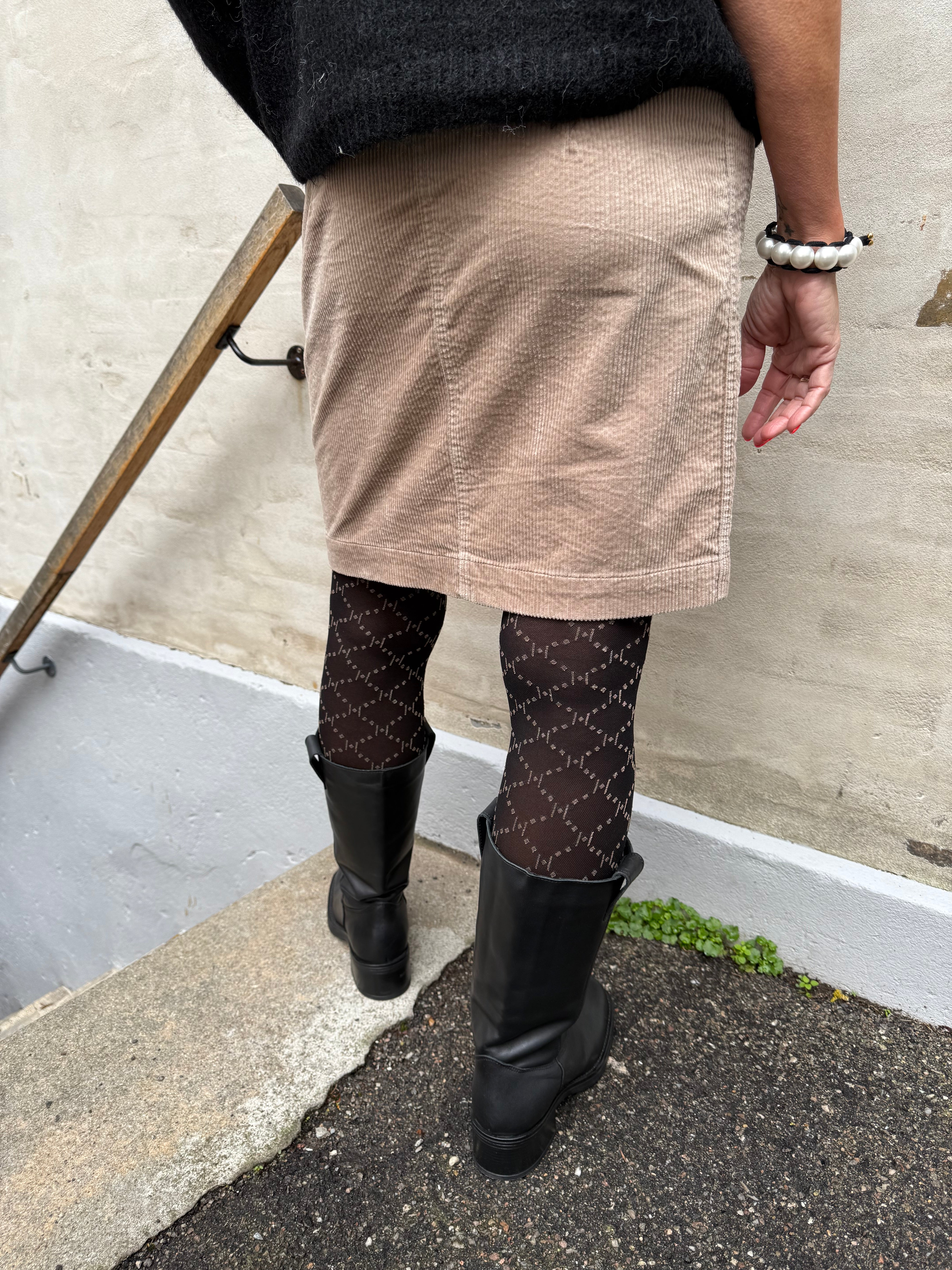 Corduroy Button Skirt - Beige
