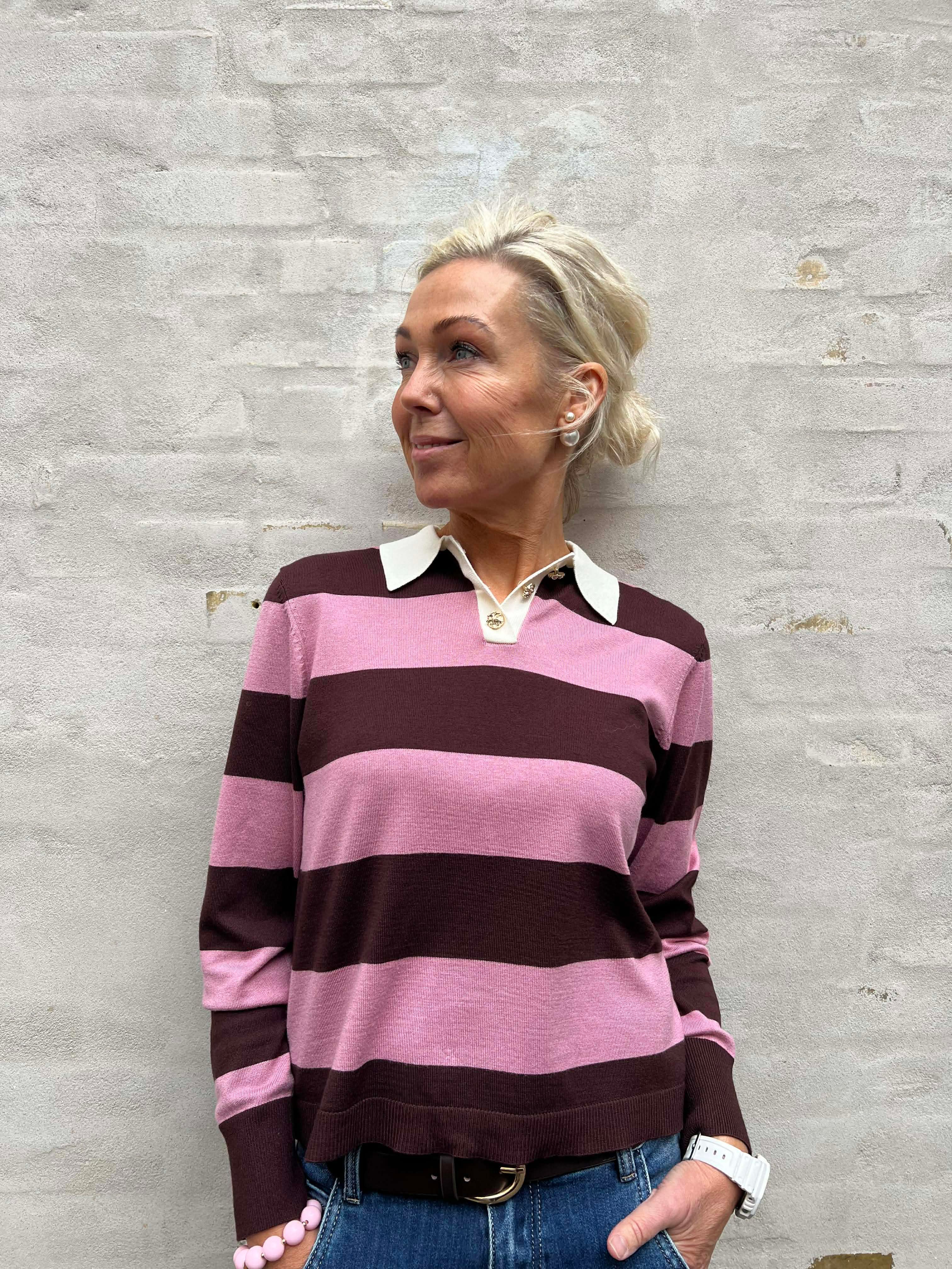 NAIMA LS POLO PULLOVER - Chicory Coffee W. lilas