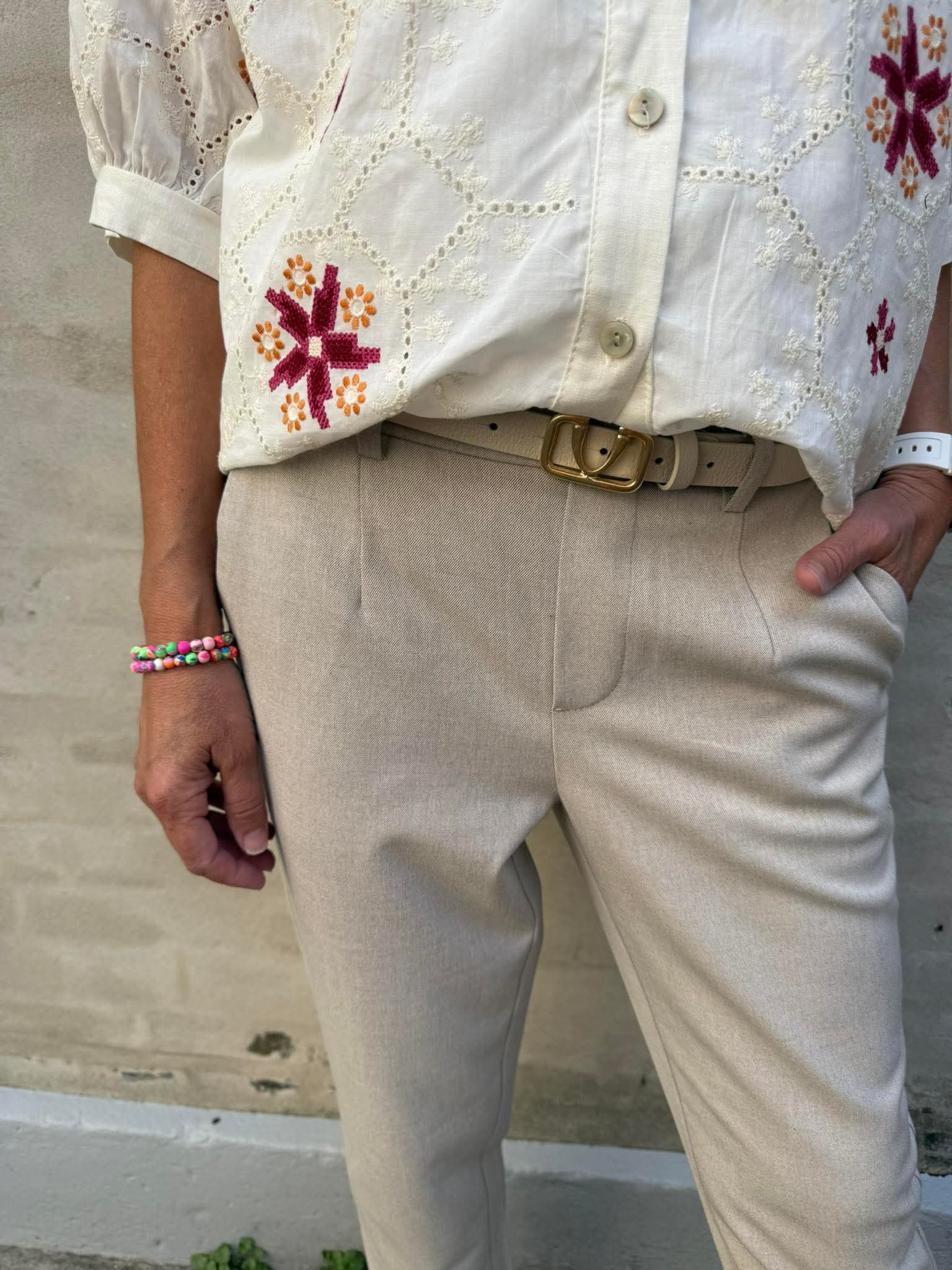 Lisa Slim Pant - Humus Melange