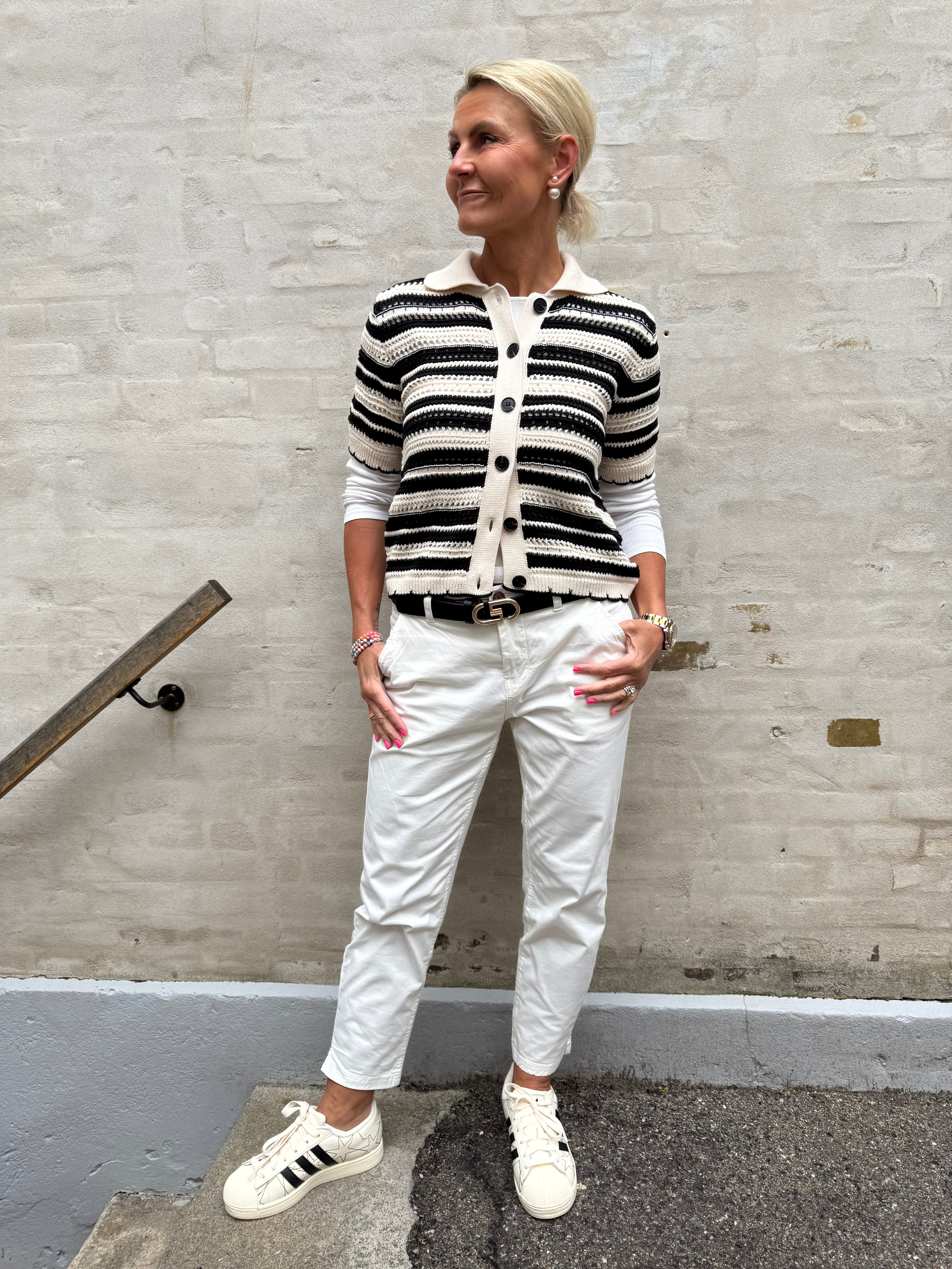 OdetteCC Stripe SS Cardigan - OffWhite-Black