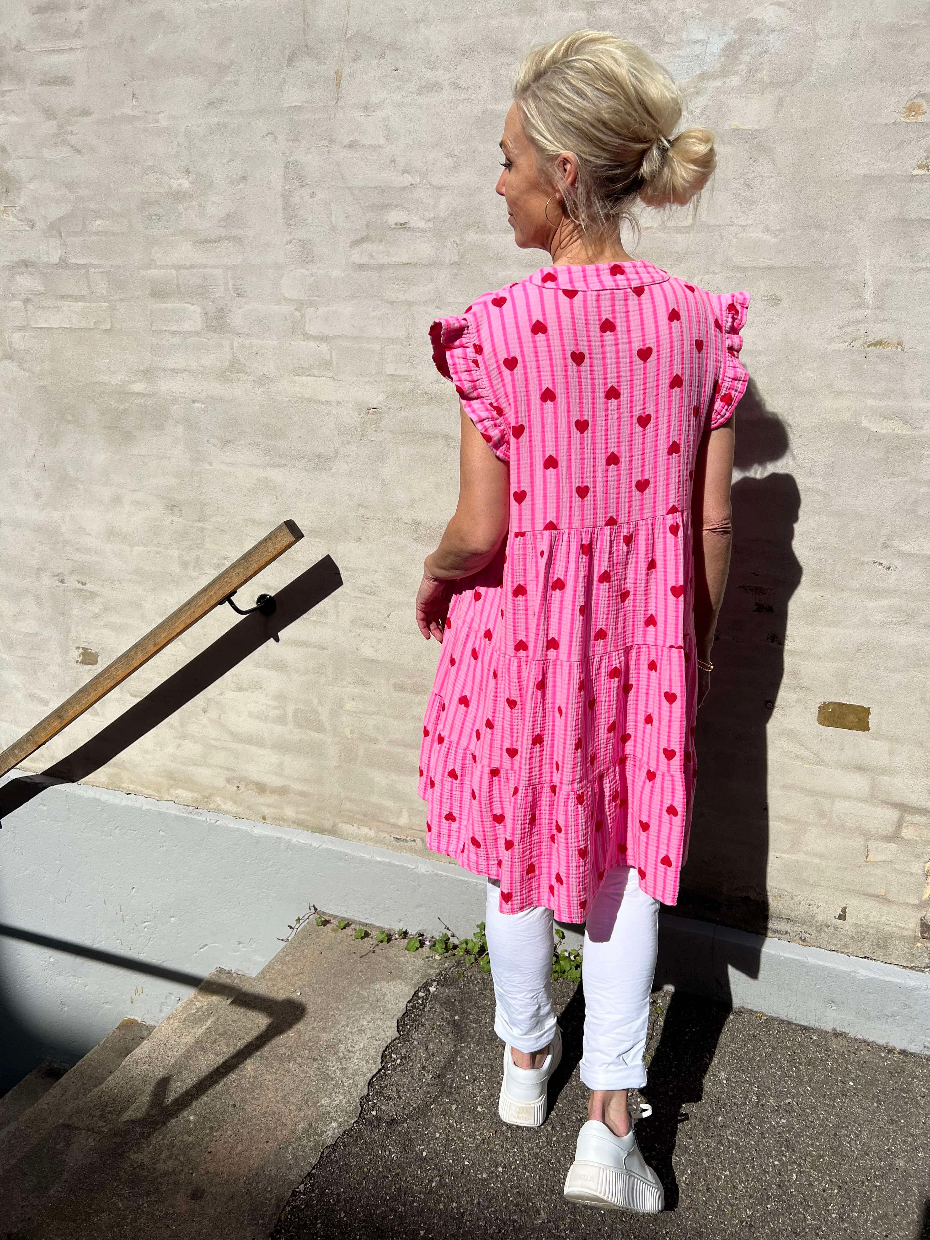 Debbie dress heart- pink strib