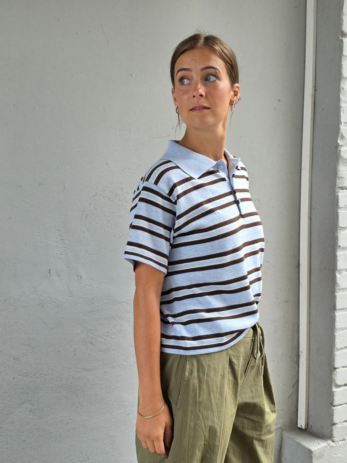 Mulann Polo Knit Blouse - Light Blue