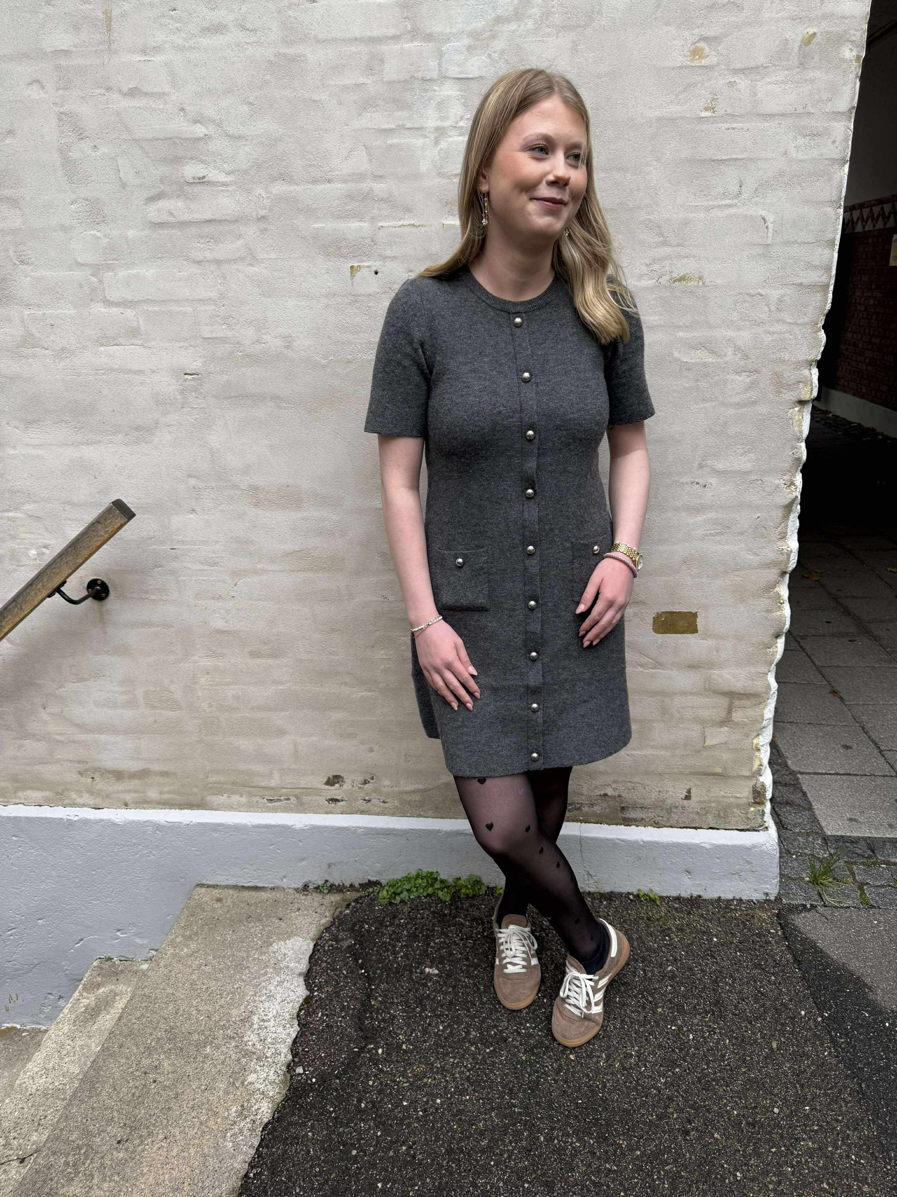 JOHANNA SS O-NECK DRESS - Medium Grey Melange