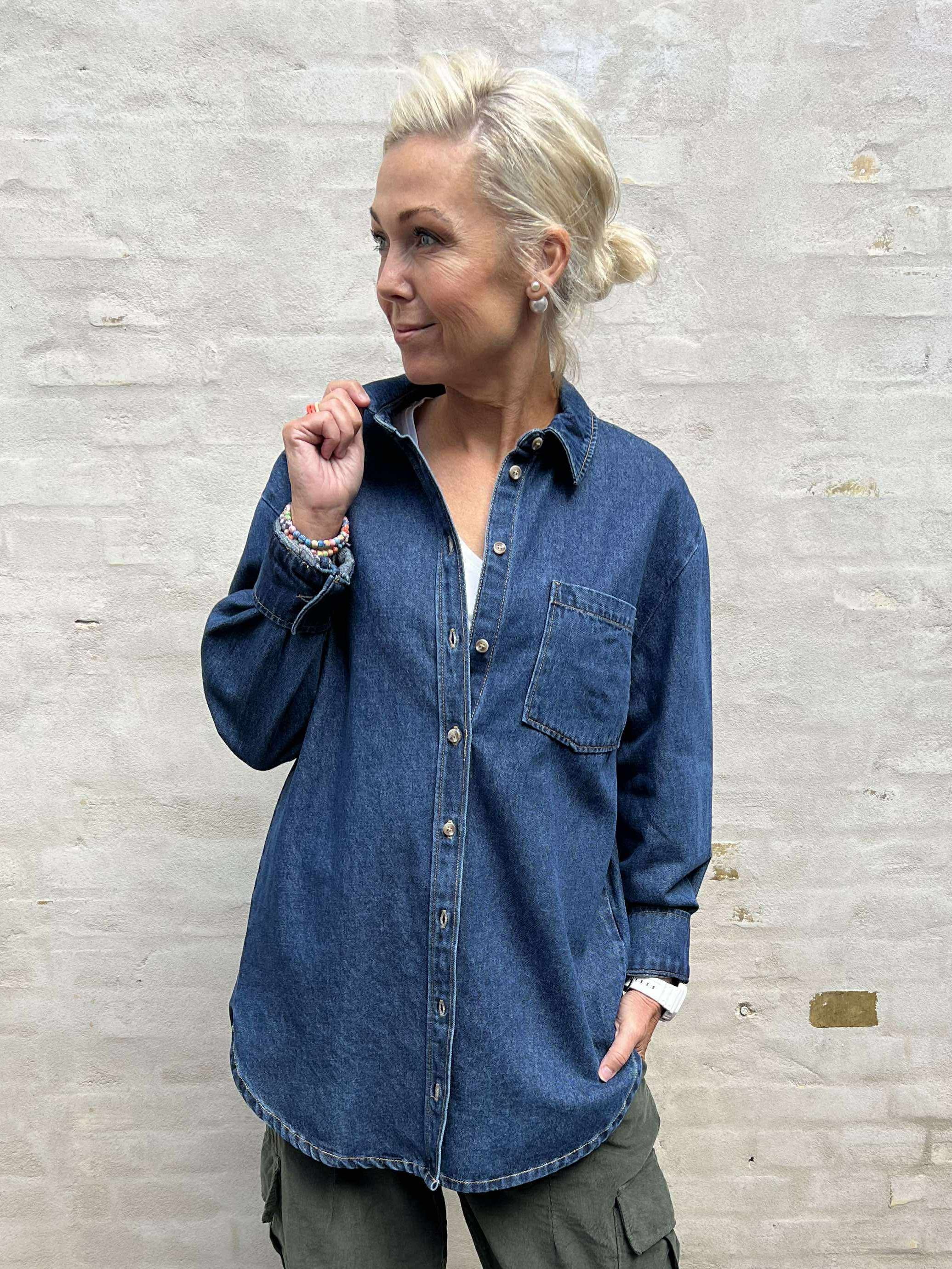 MAISIE LS DENIM SHIRT - Dark Blue Denim