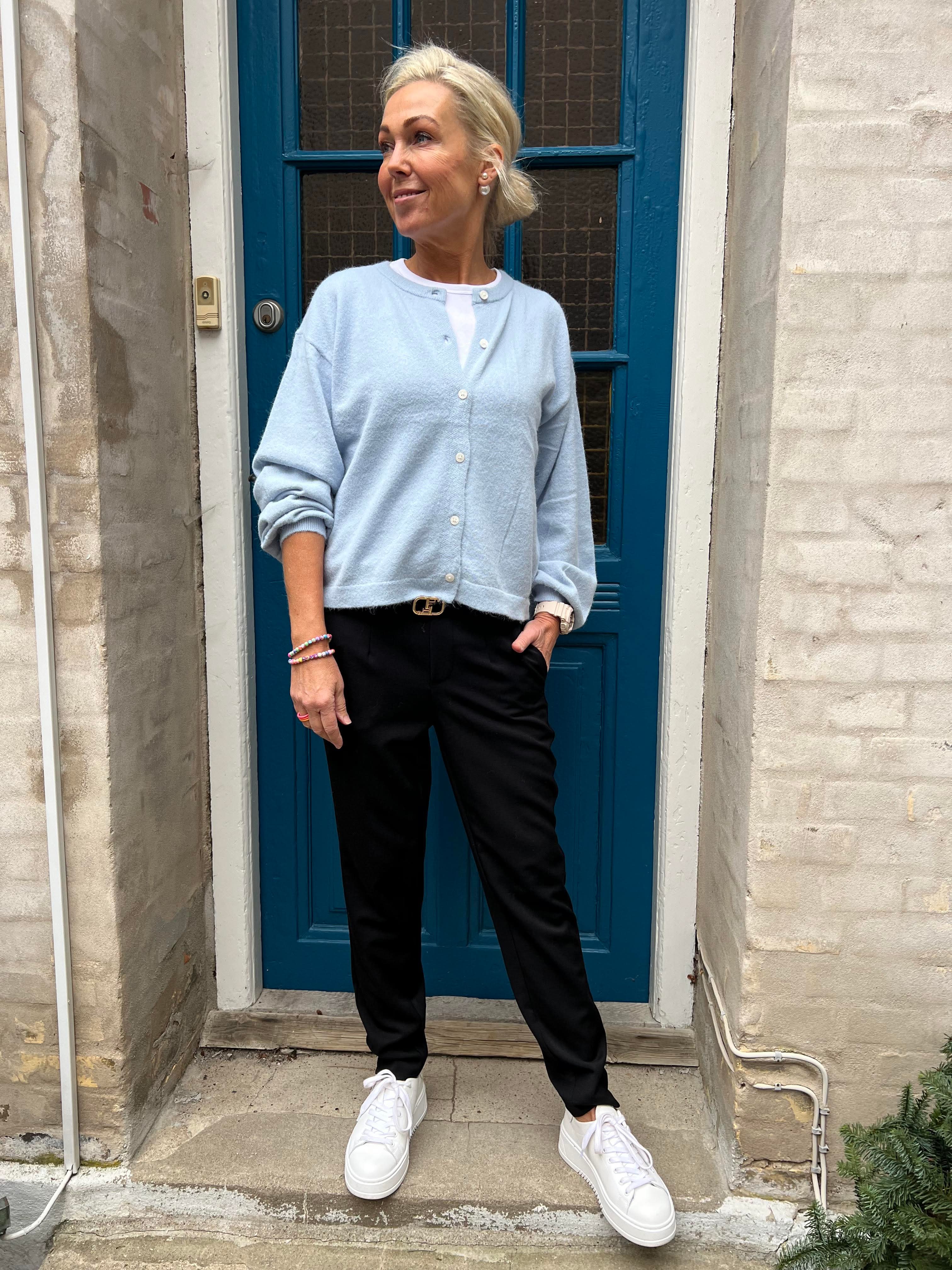 NAOMI LS O-NECK KNIT CARDIGAN - Cashmere Blue MELANGE