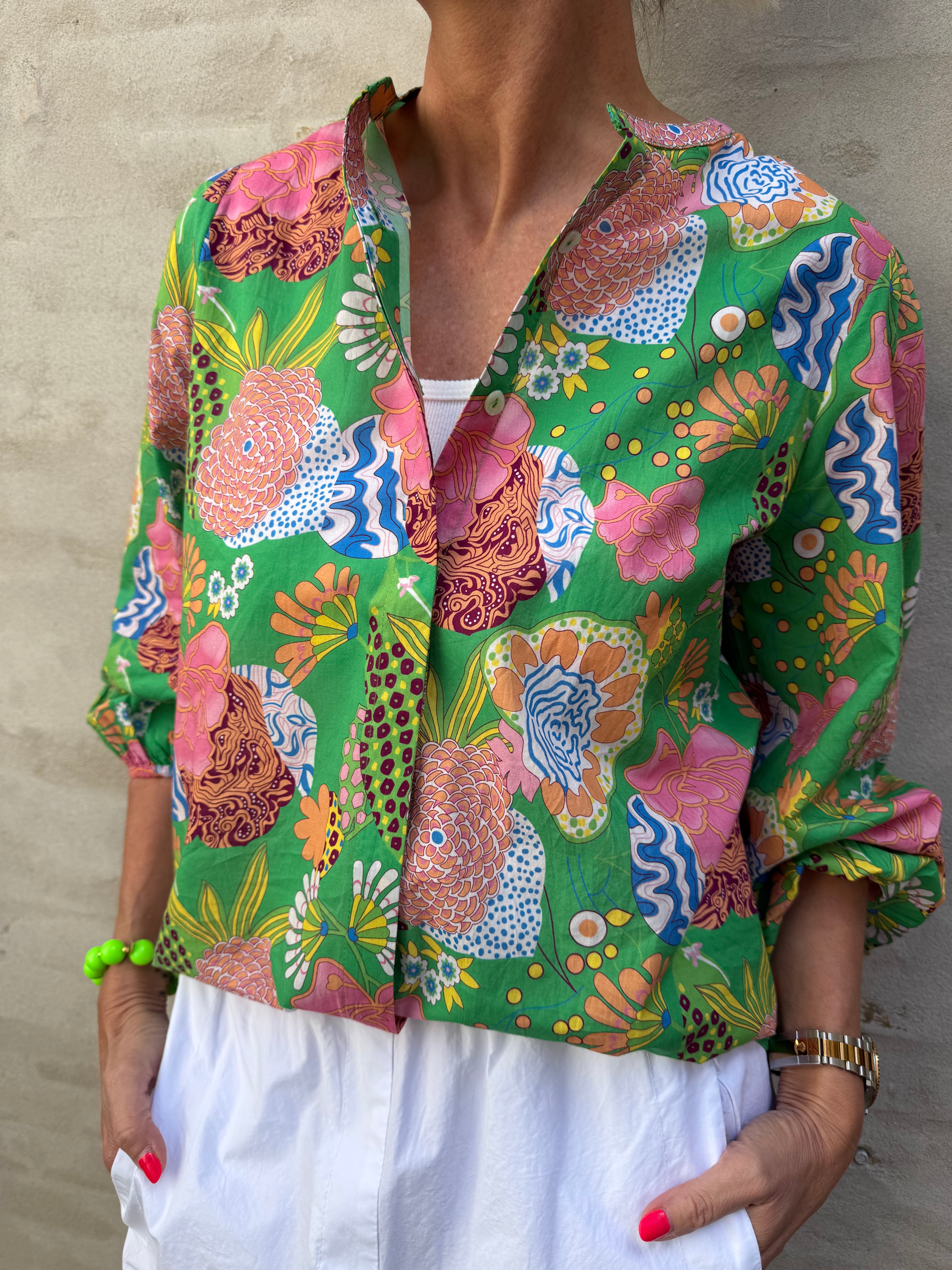 Capri Blouse - Green Print
