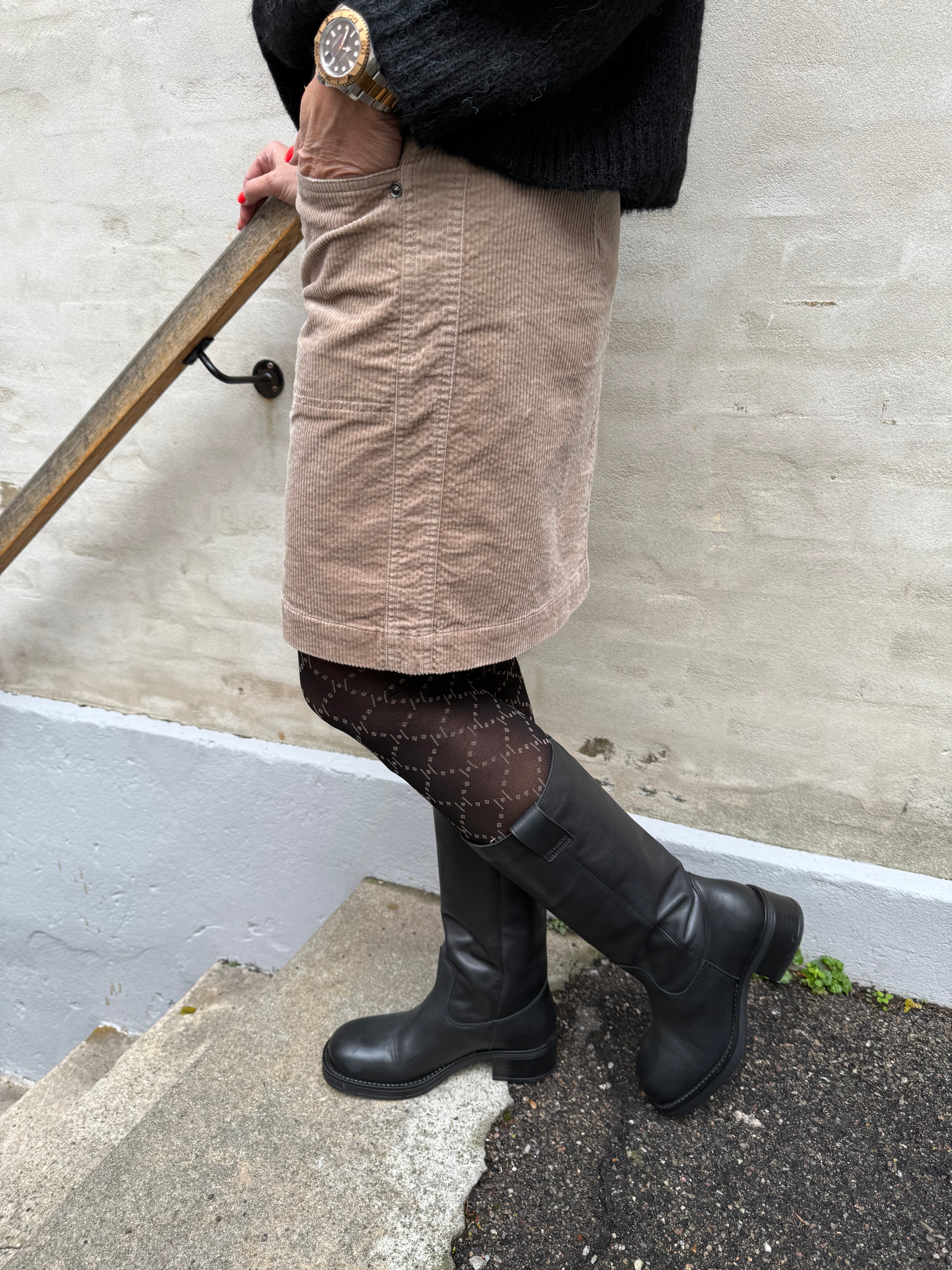 Corduroy Button Skirt - Beige