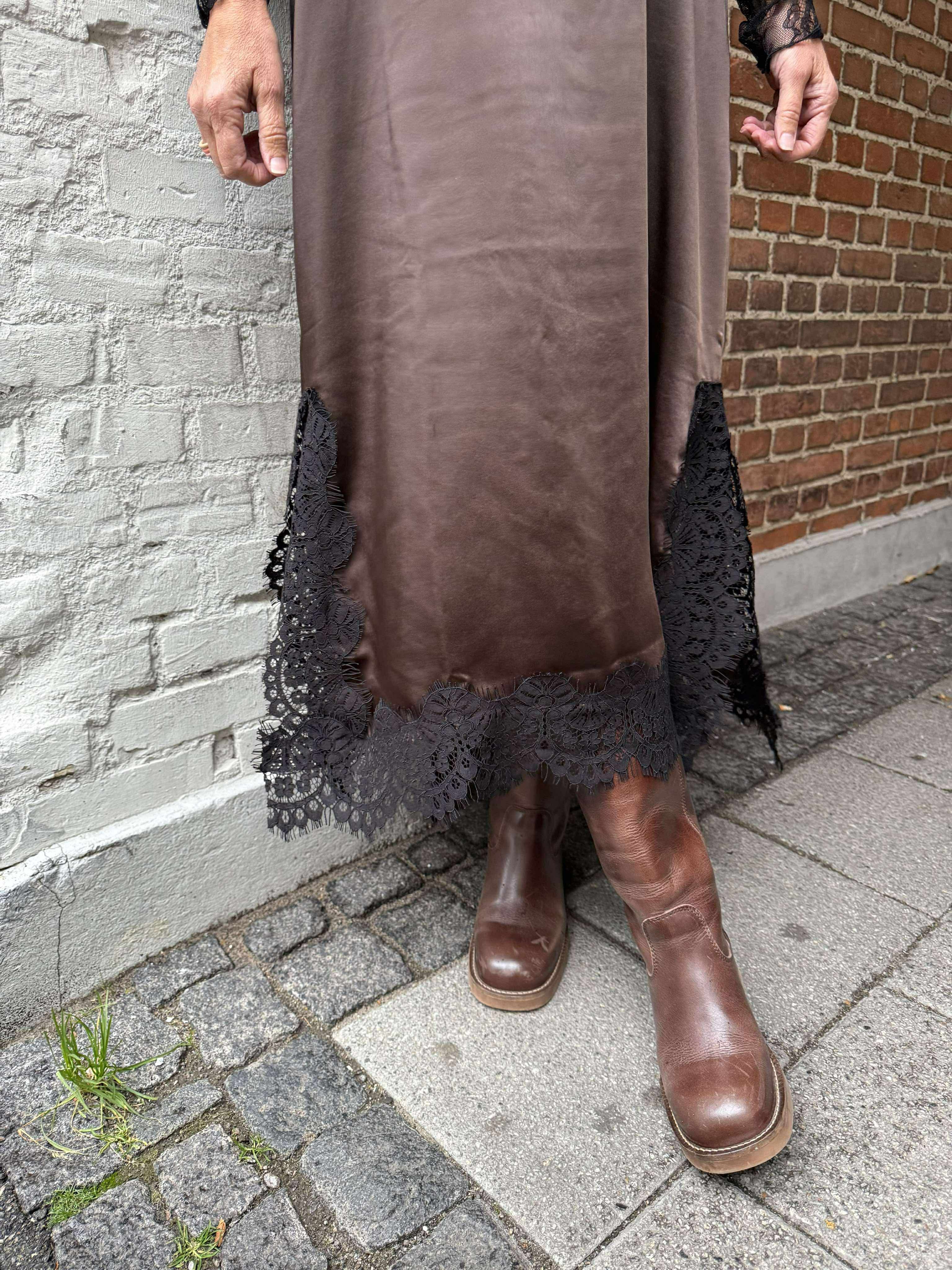 Evie Lace Strap Dress - Coffee