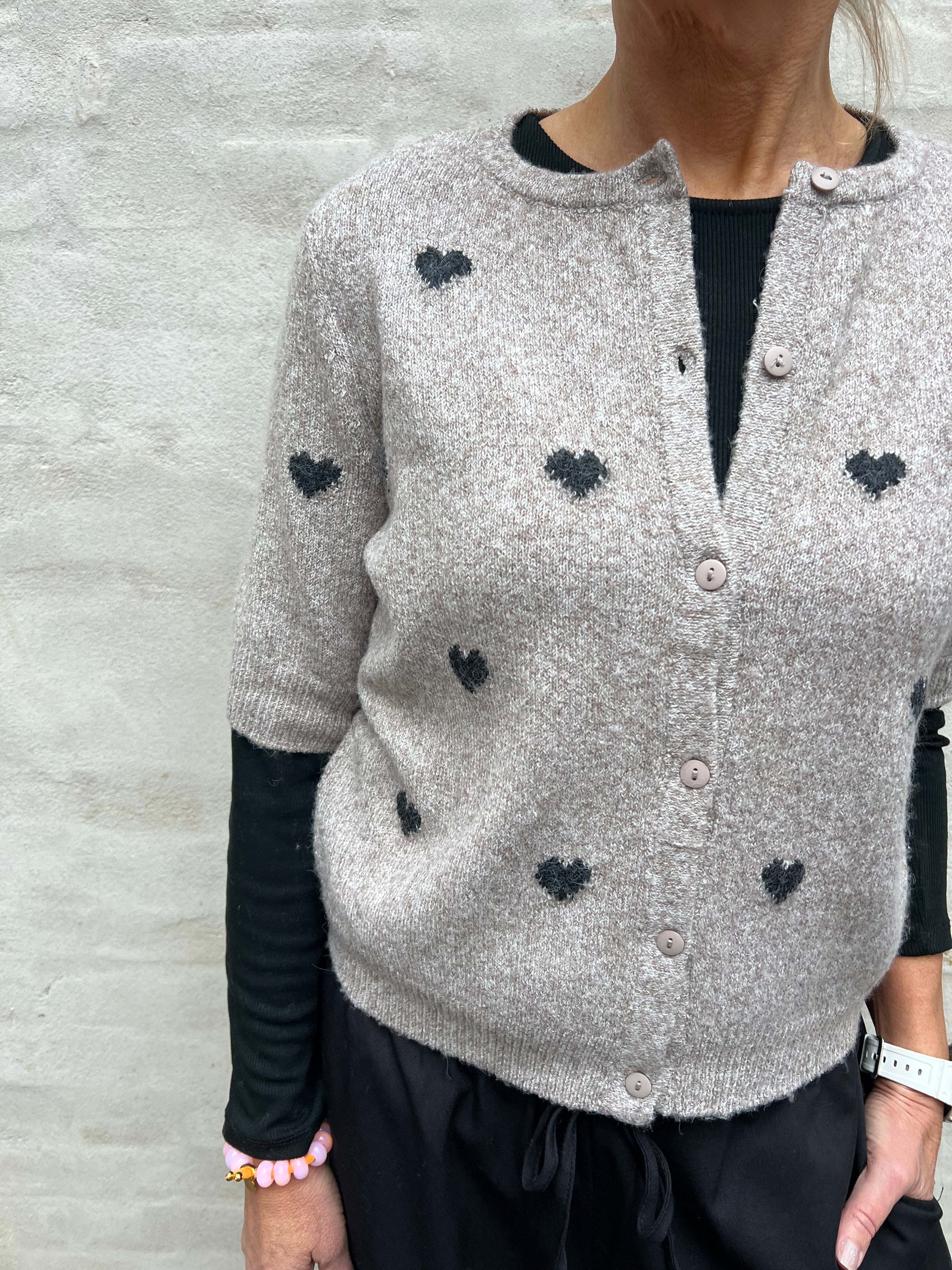 DOFFY 2/4 O-NECK CARDIGAN - Moon rock/black