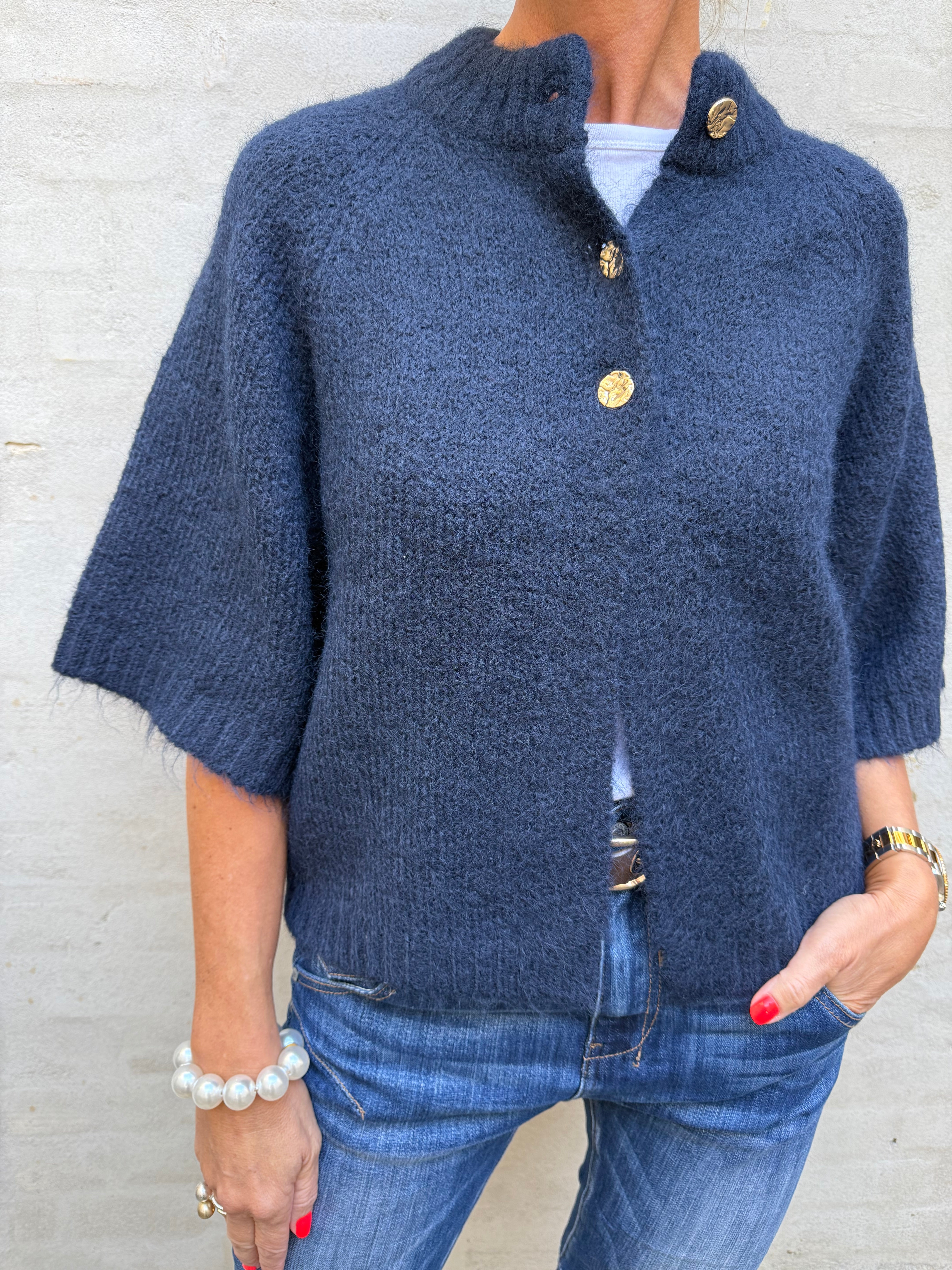 Benuta Fluffy Knit Cardigan - Navy