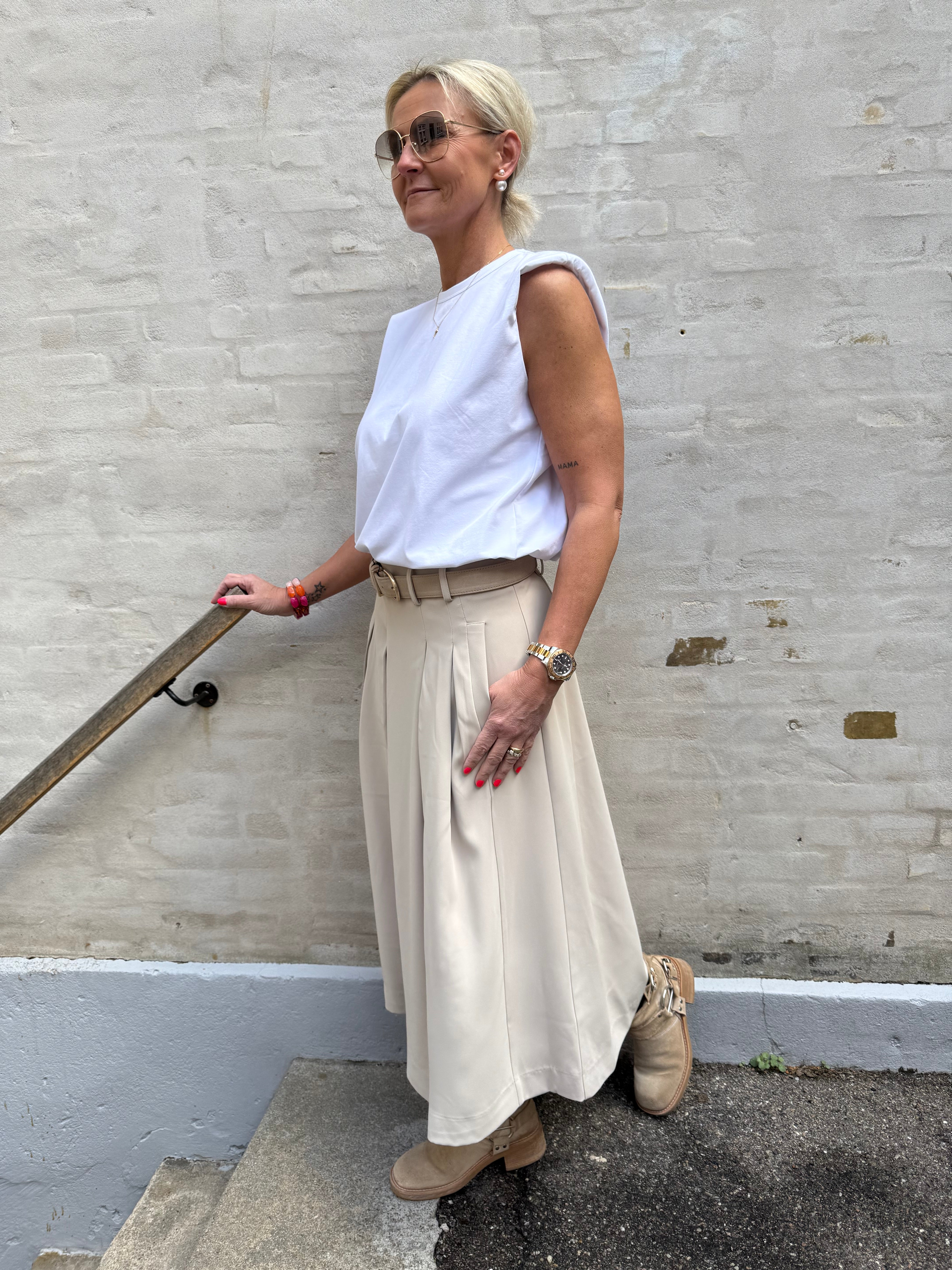 Anya Midi Pleat Skirt - Sand