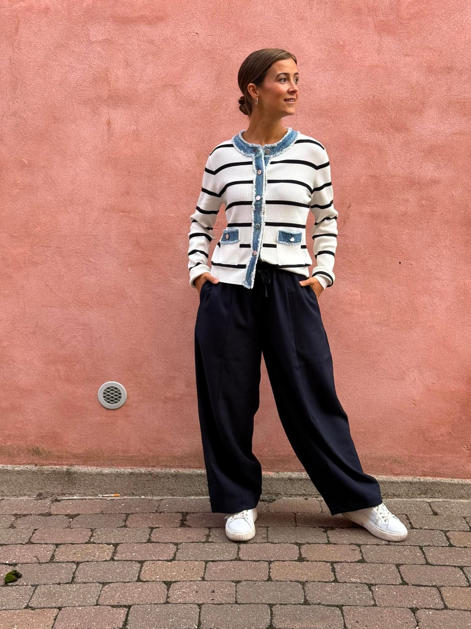 Zelma Stripe Denim Cardigan - Off White