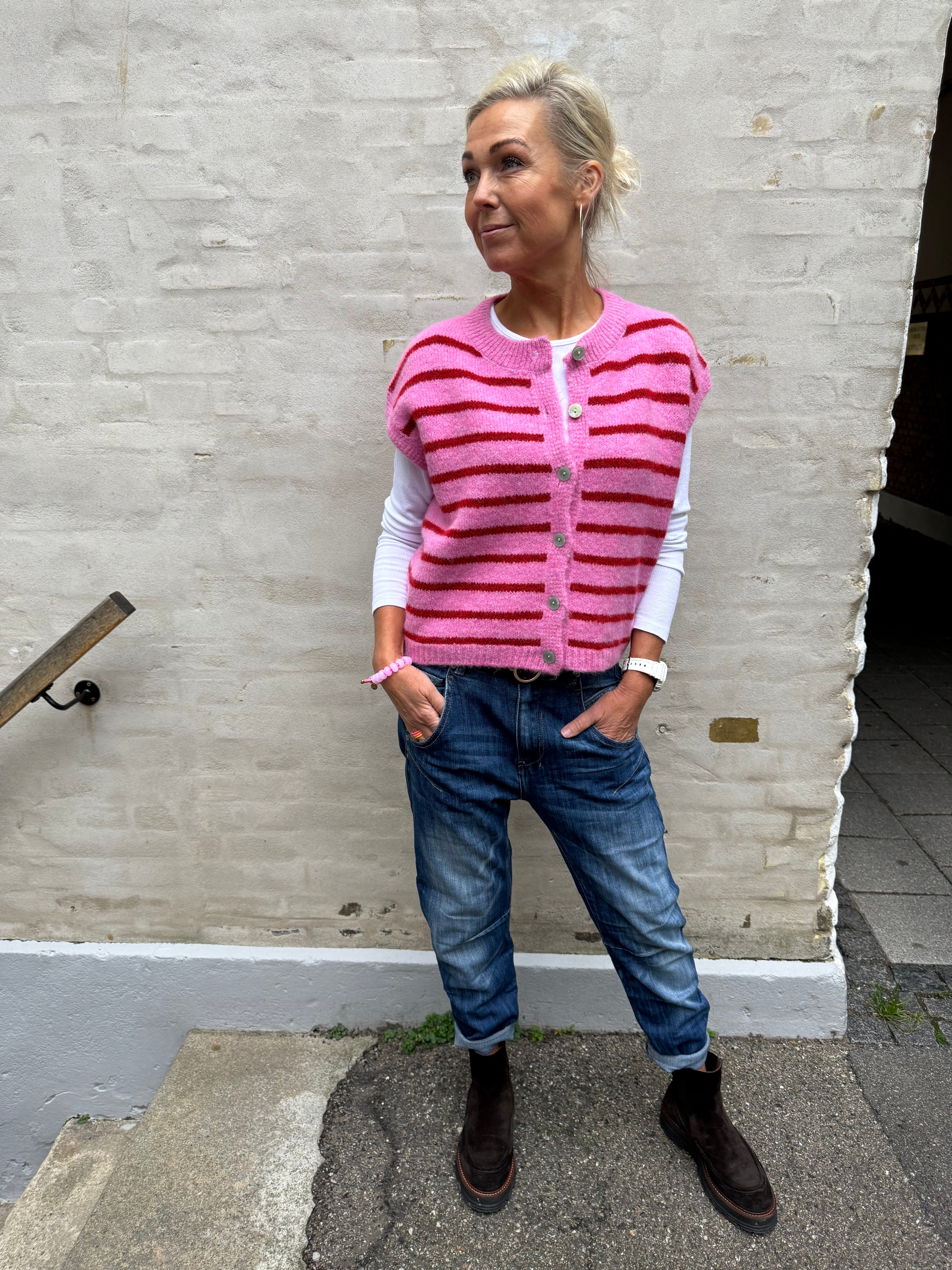 Striped Knit Vest - Burgundy