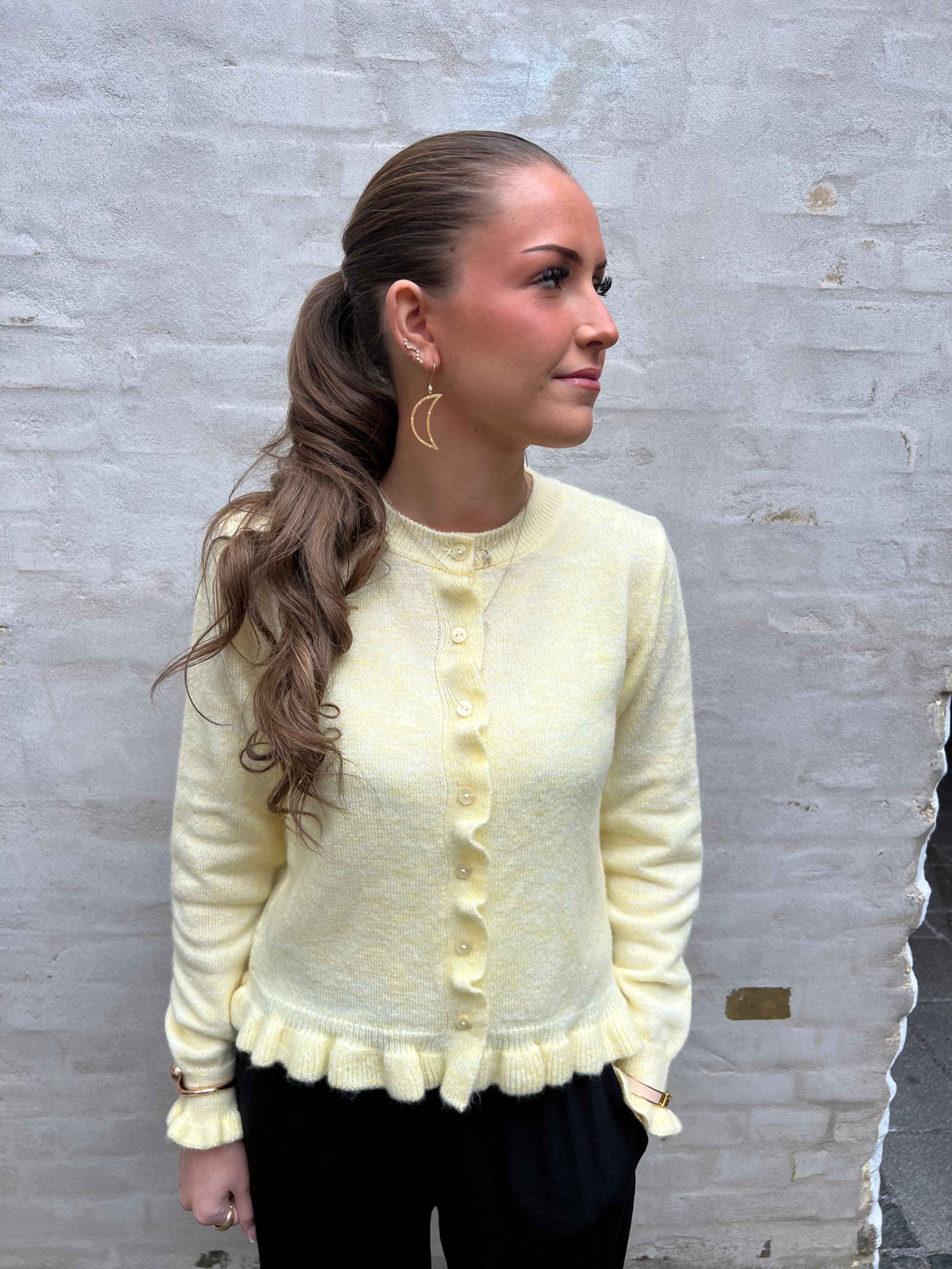 Letty on frill cardigan knit pastel yellow