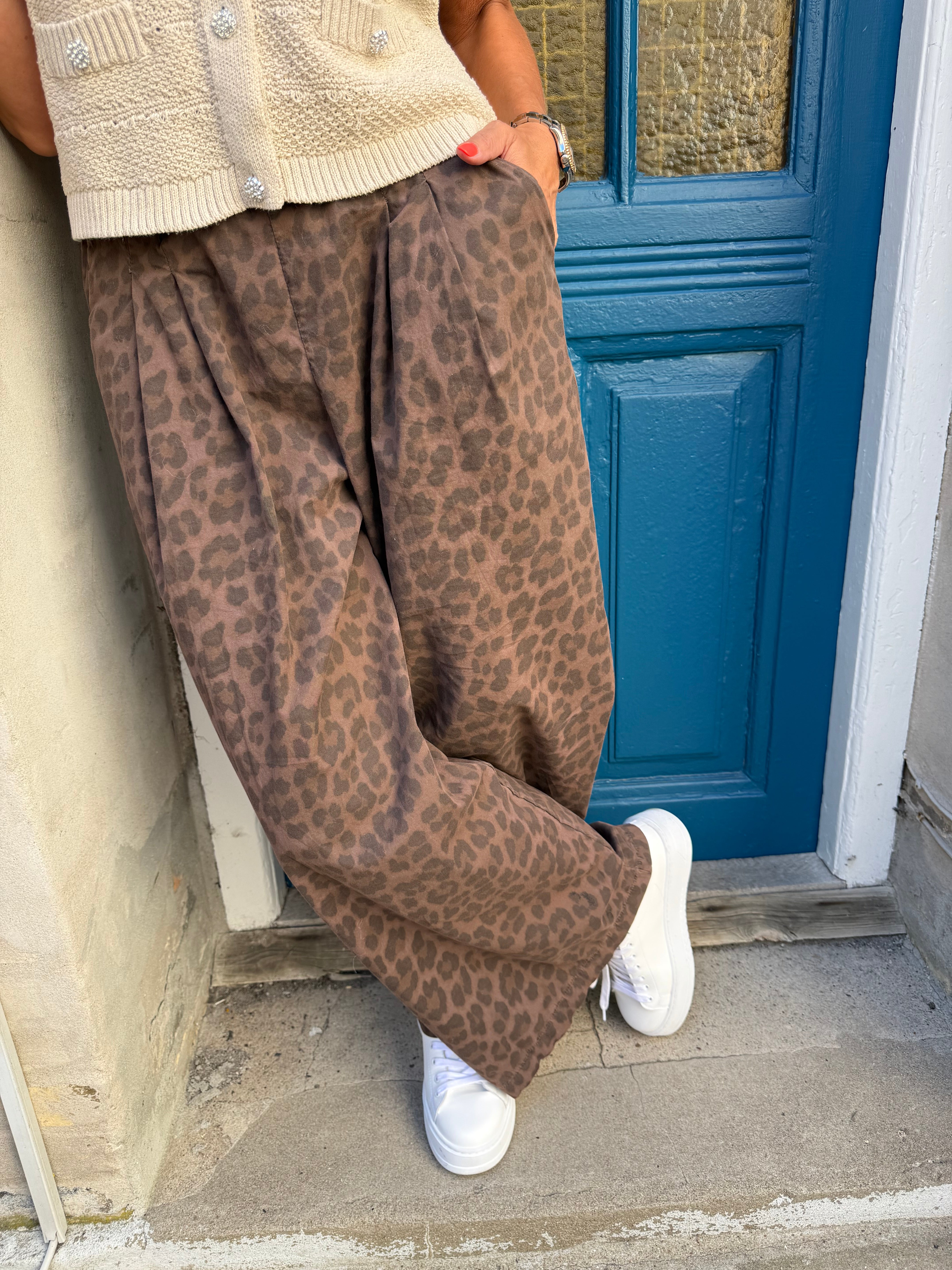ABBIE wideleg pant - Mocca Leo