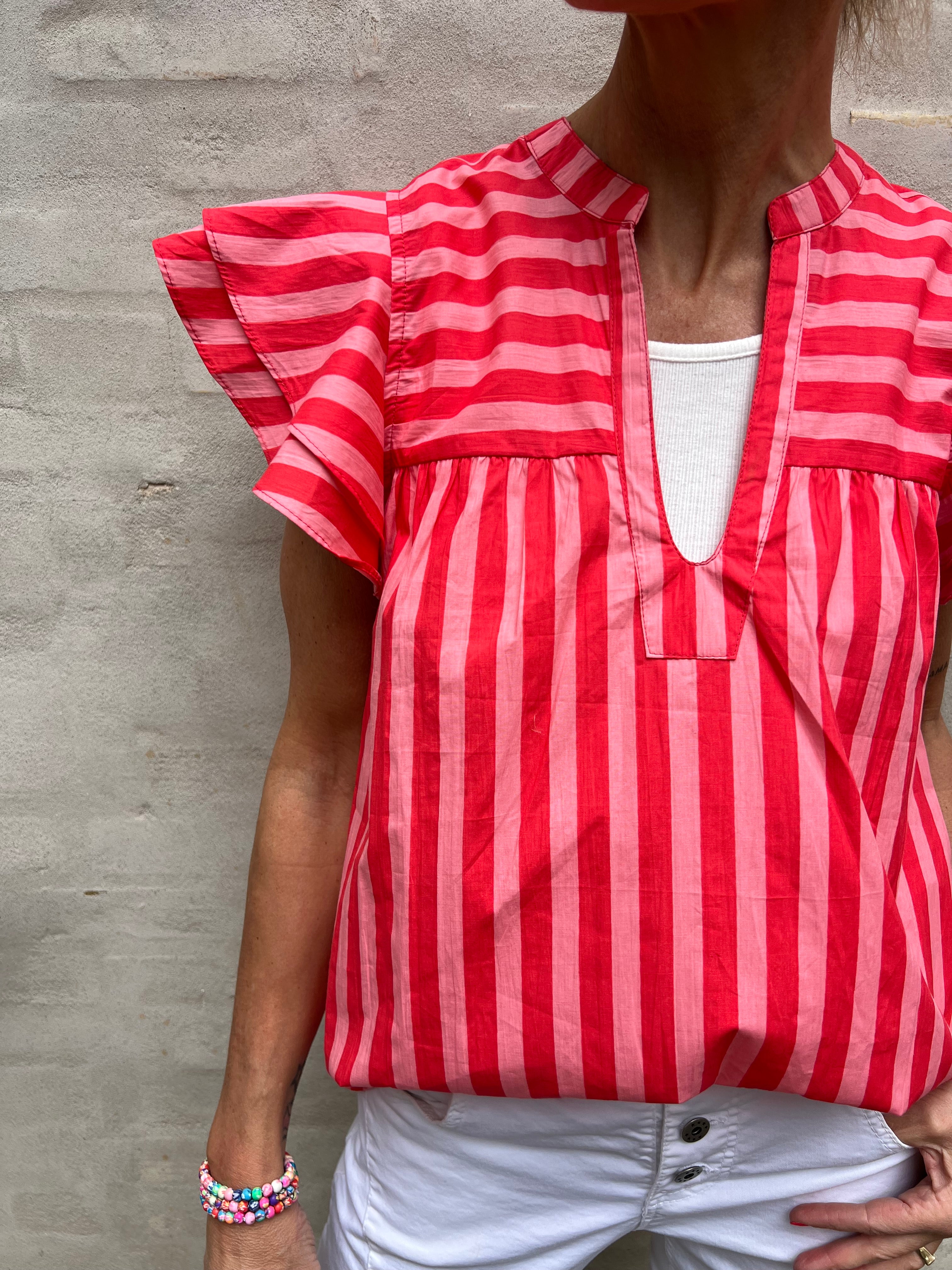 Christel Stripe Top - Stripe Pink