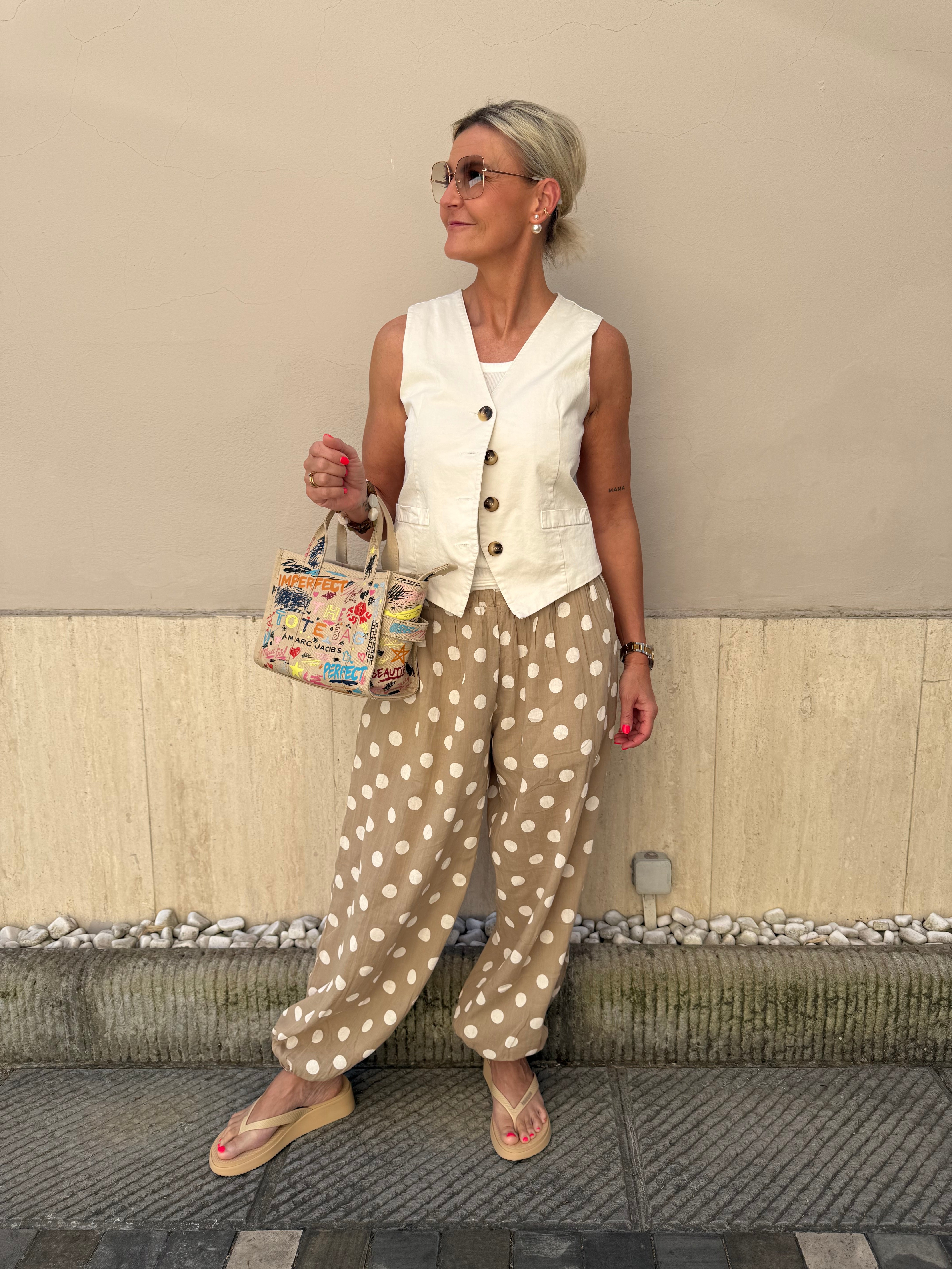Polka Dot Pants - Beige/White