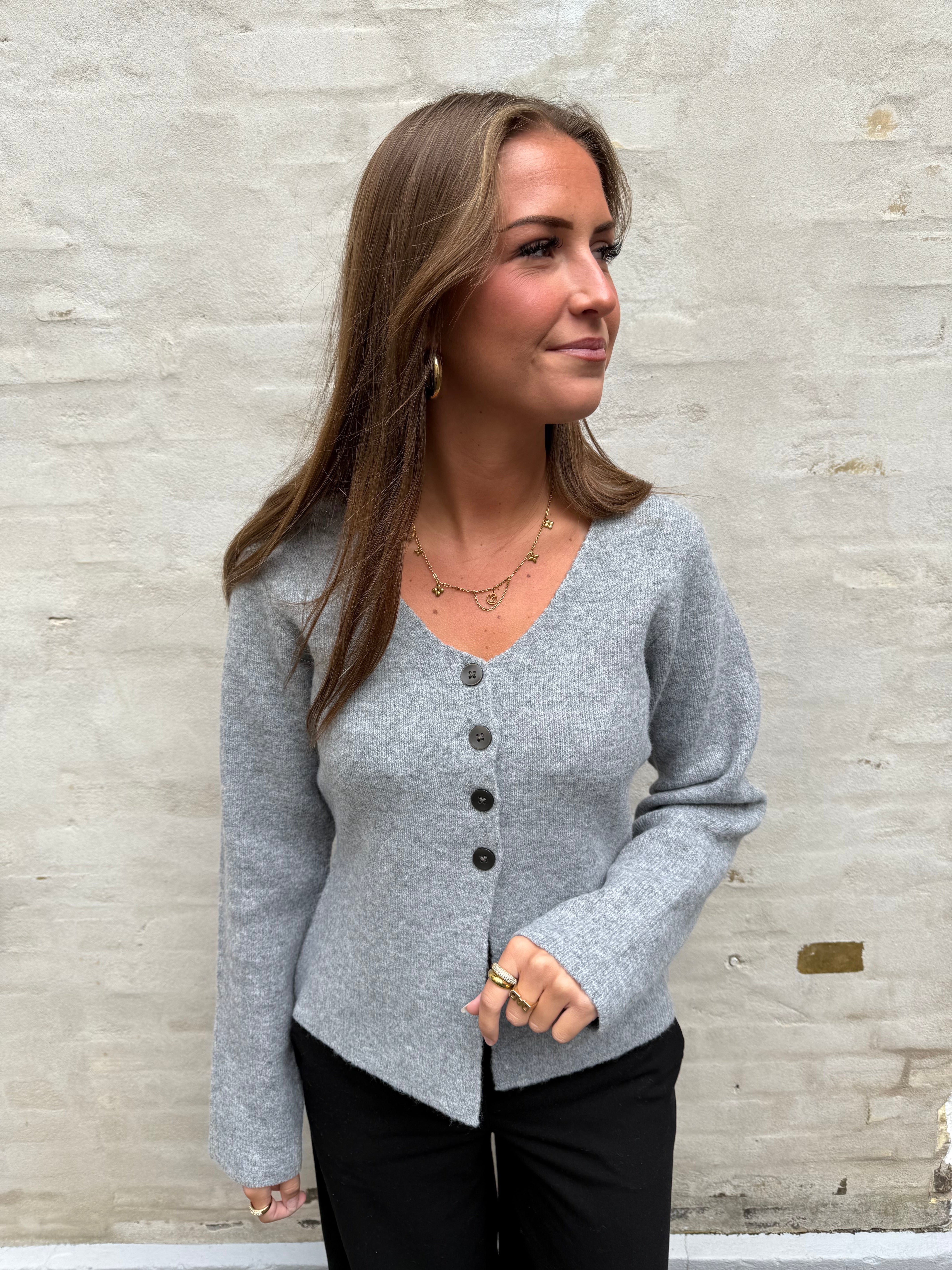 LEA LIFE L/S BUTTON CARDIGAN - Medium Grey Melange