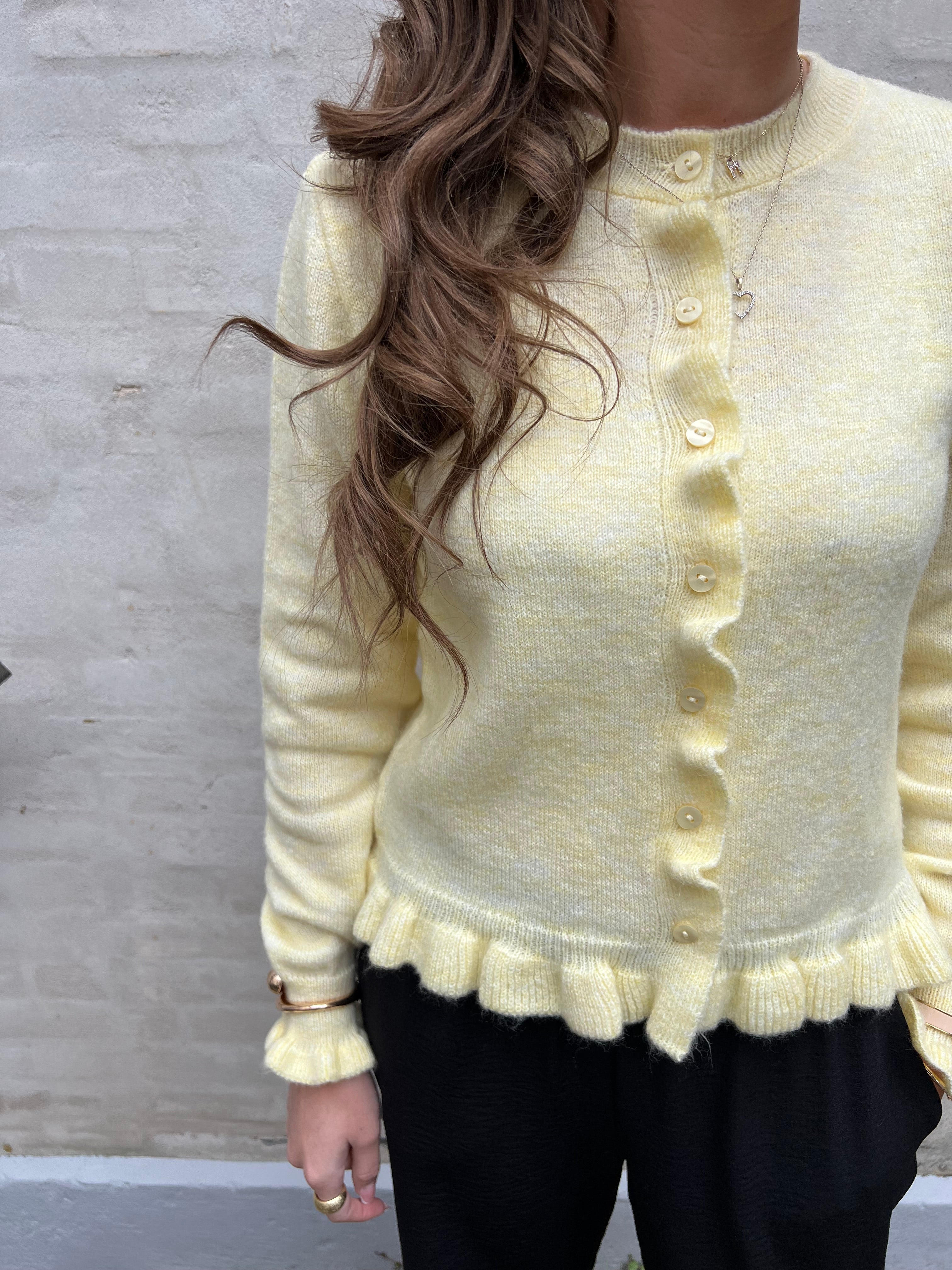 Letty on frill cardigan knit pastel yellow