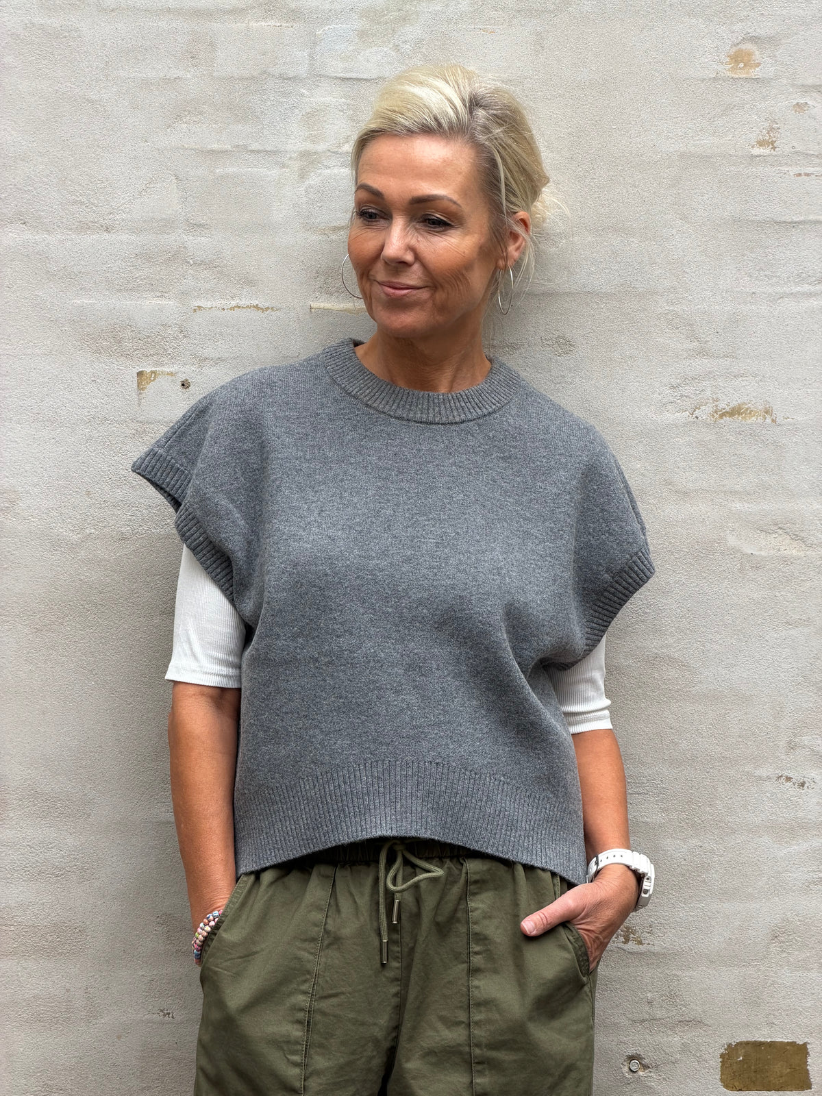 ITONE S/L LO KNIT VEST - Medium Grey Melange