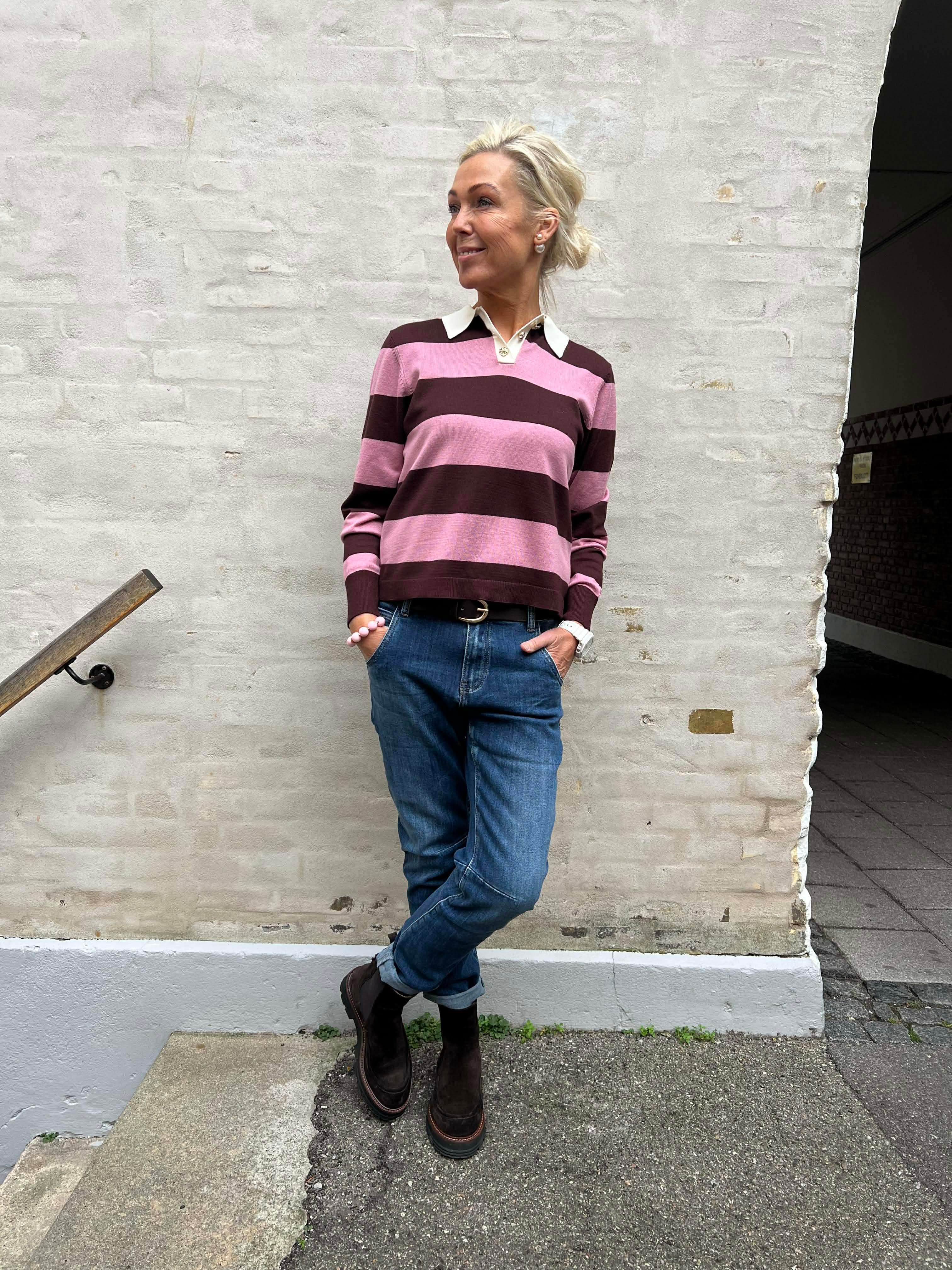 NAIMA LS POLO PULLOVER - Chicory Coffee W. lilas