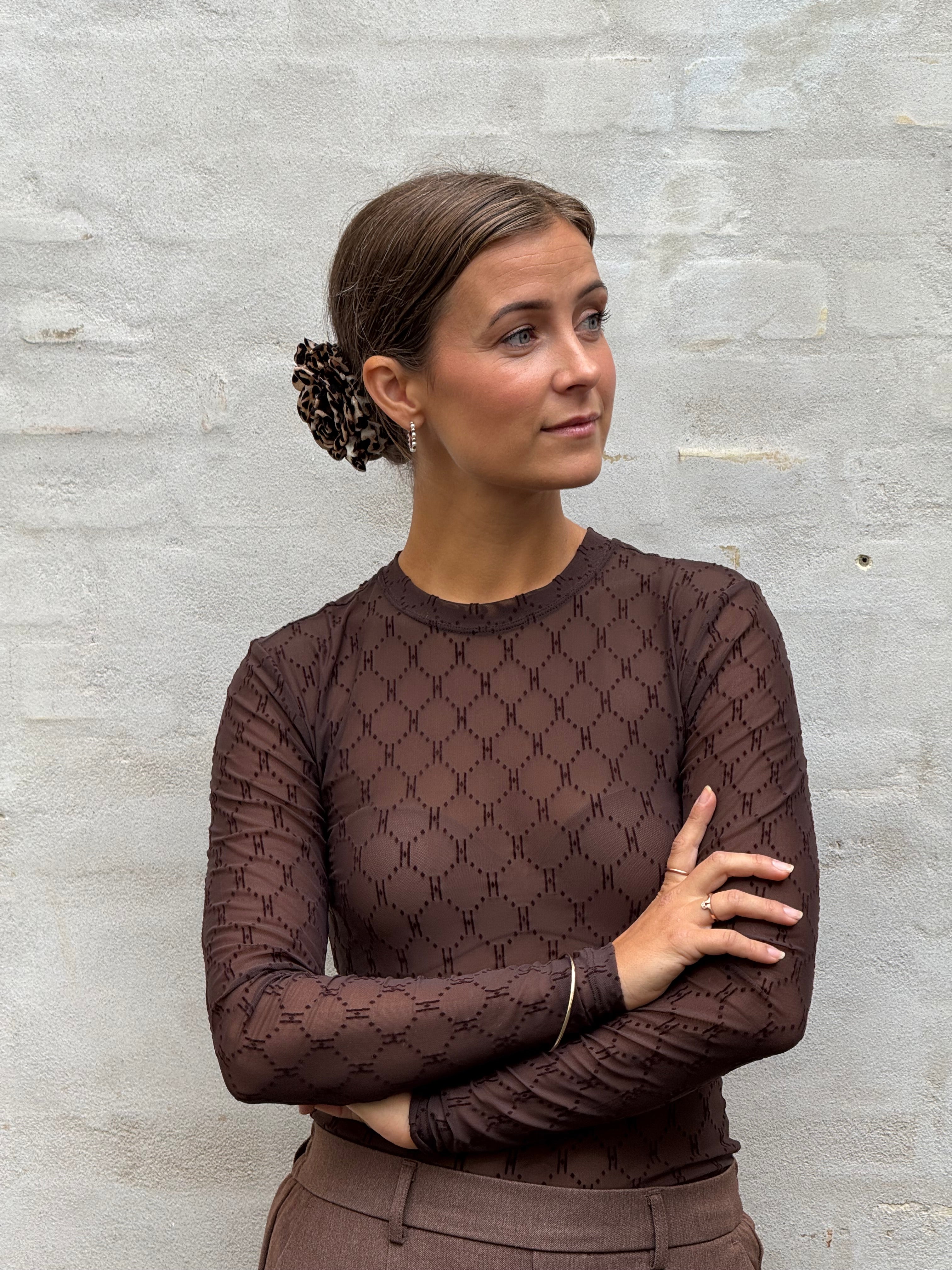 Mesh Blouse Logo - Brown