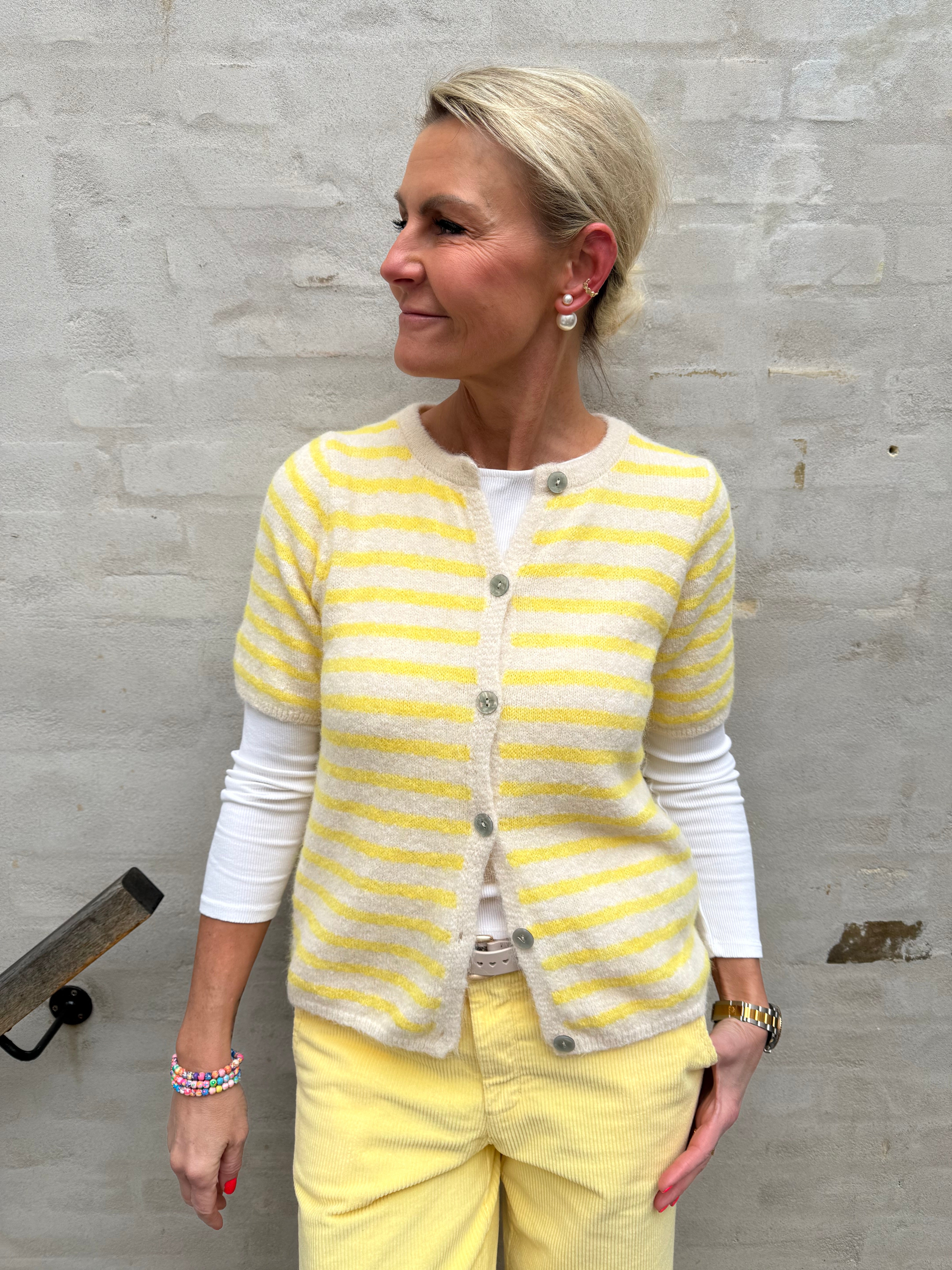 Striped T-shirt Cardigan - Off White/Yellow