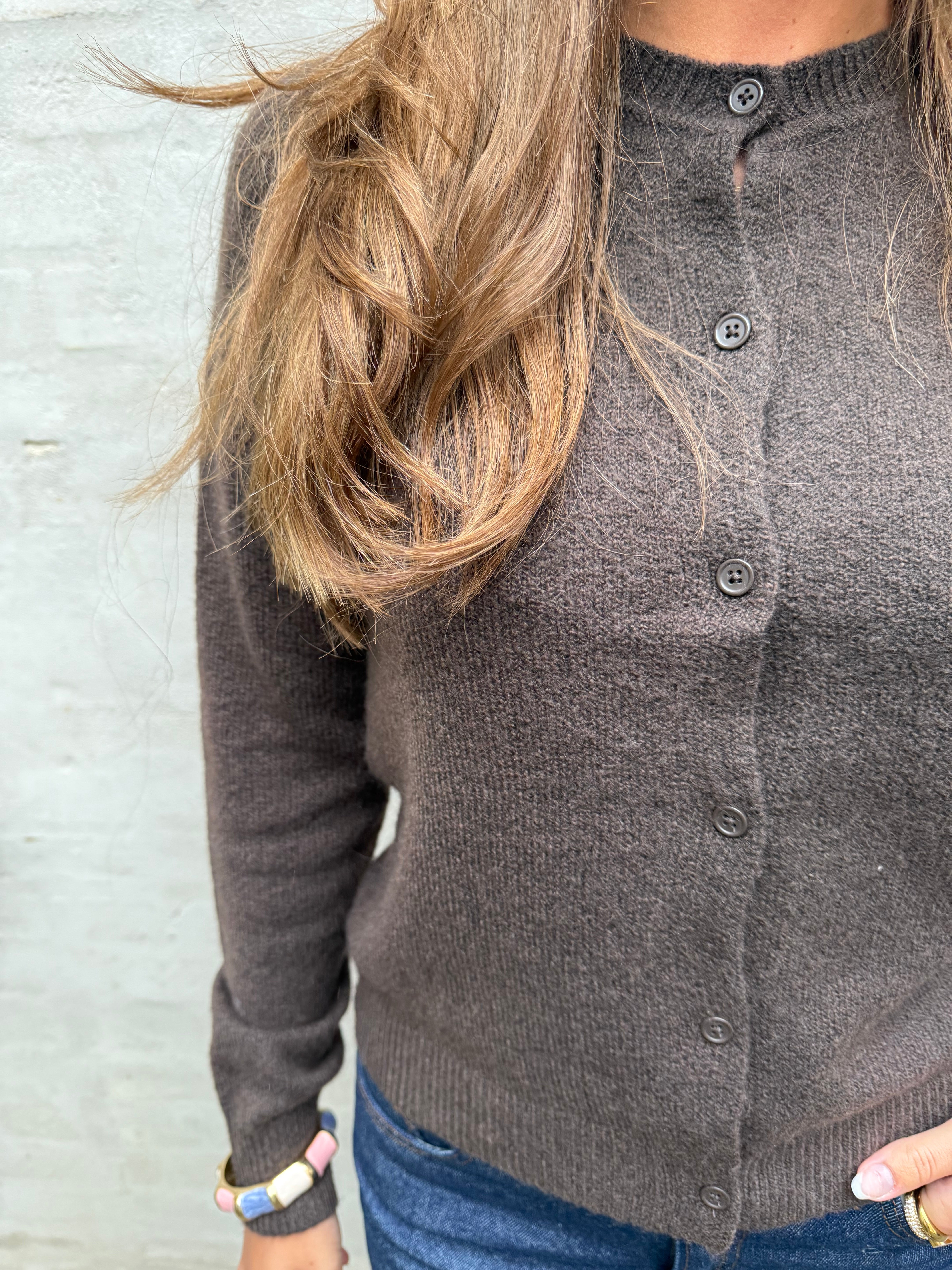 MALOU LS KNIT CARDIGAN - Hot Fudge MELANGE