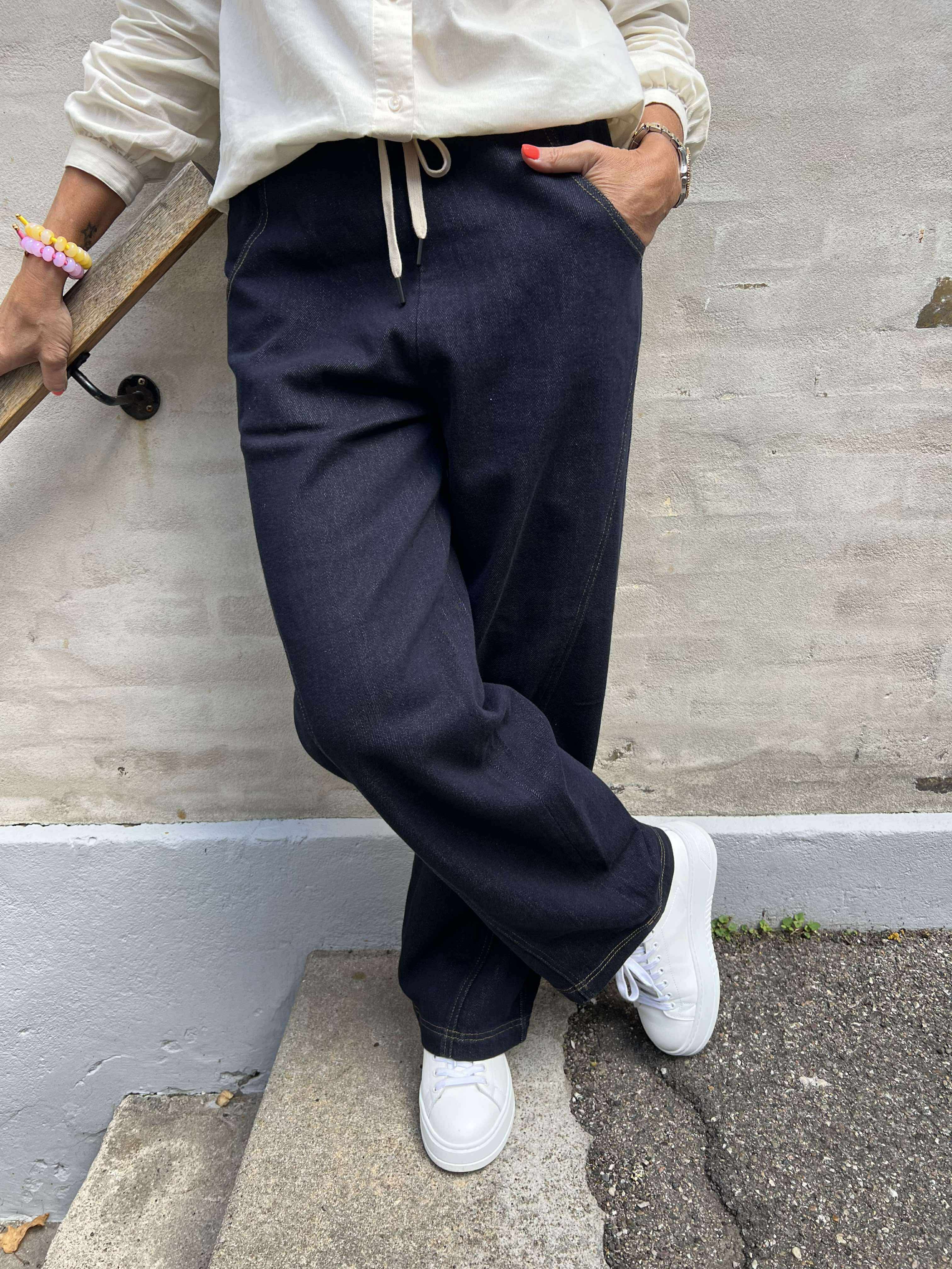 CAMILLA DENIM LOOSE PANTS - Dark Blue Denim