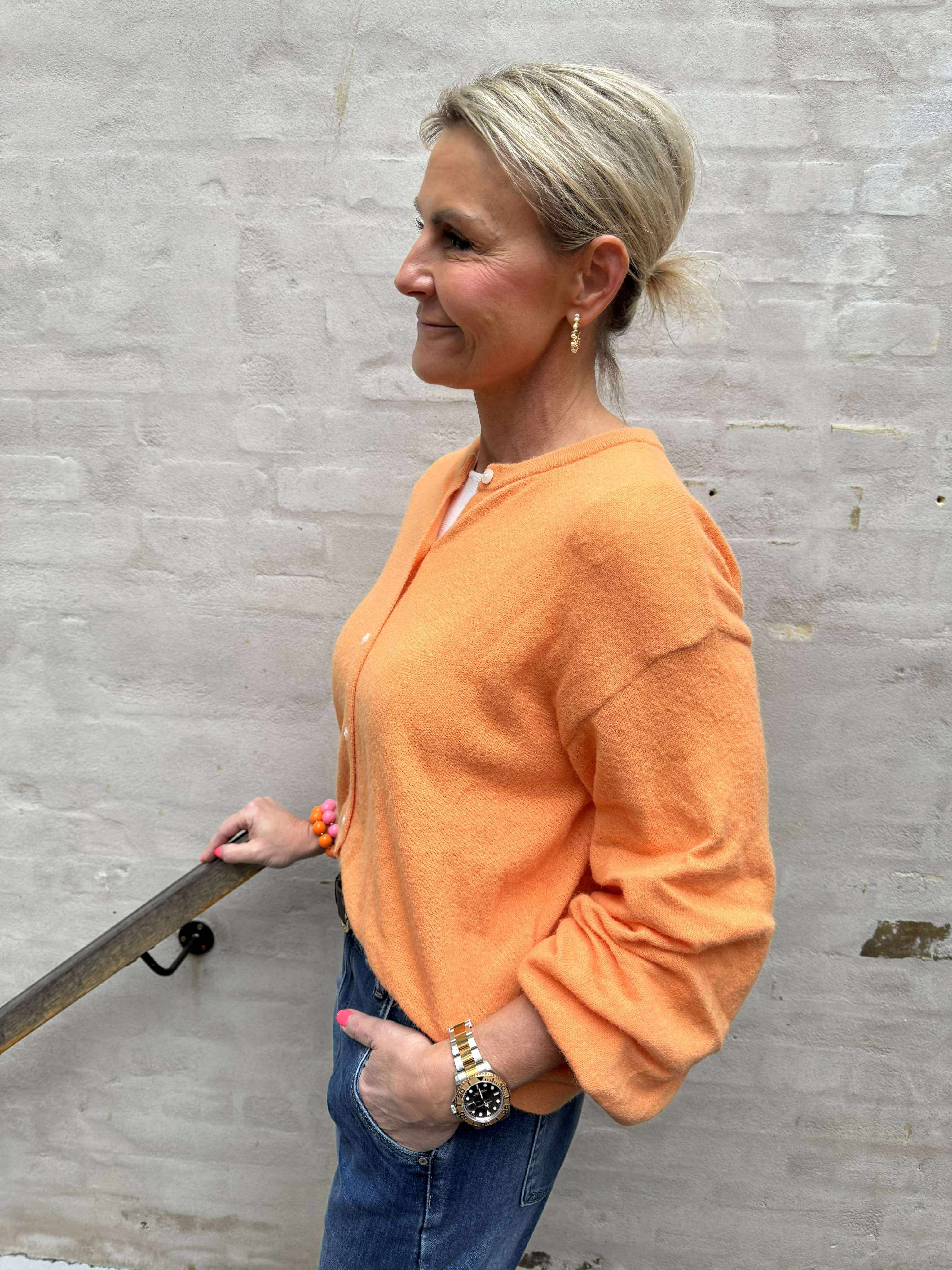 NAOMI LS O-NECK KNIT CARDIGAN - Russet Orange MELANGE